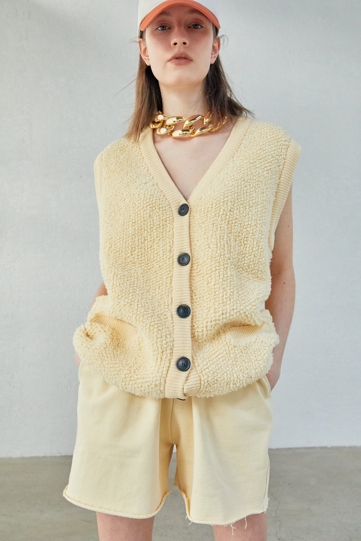 Soft Fleece Knit Vest, Yellow