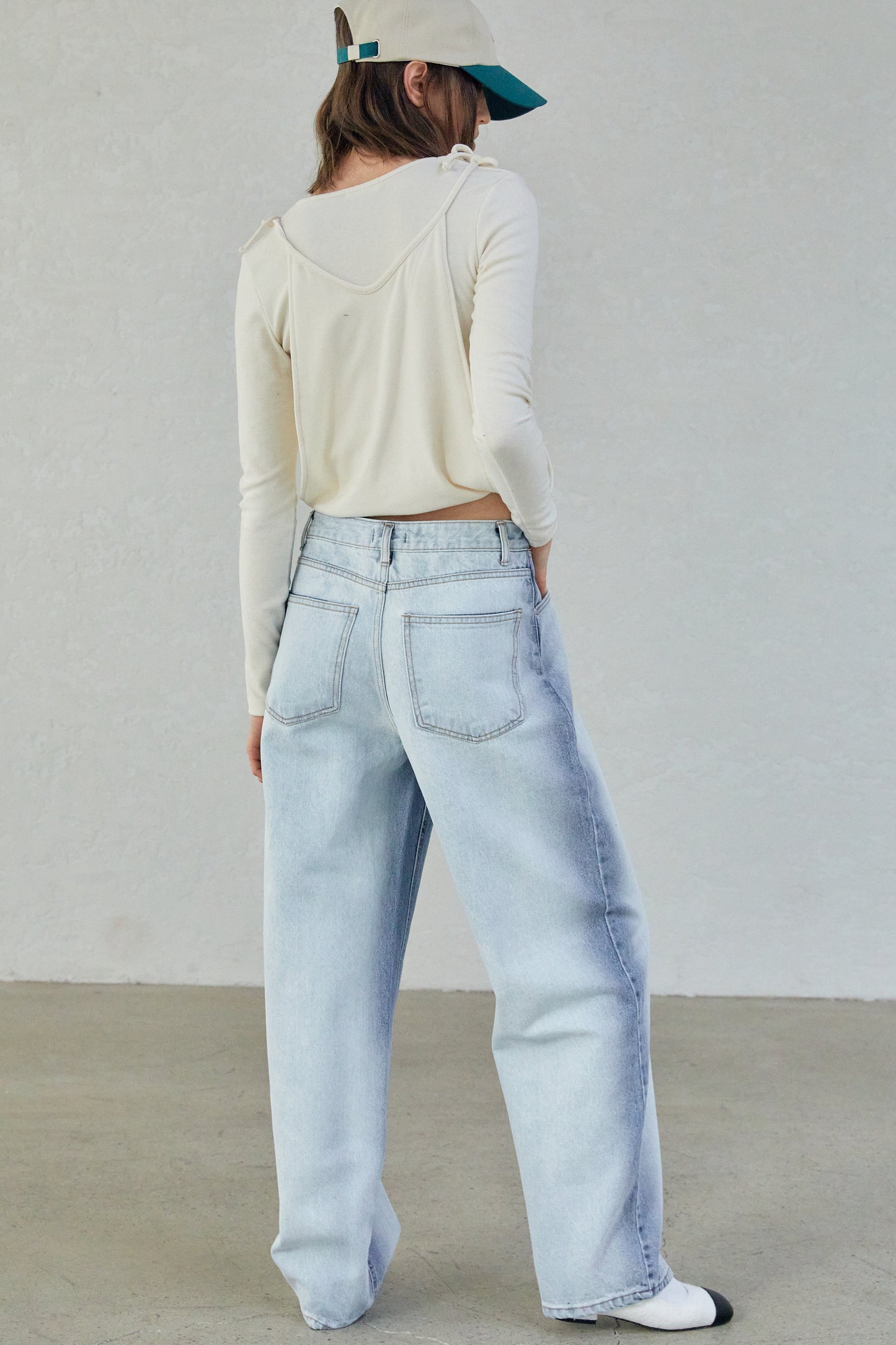 Faded Line Extra Long Jeans, Light Blue
