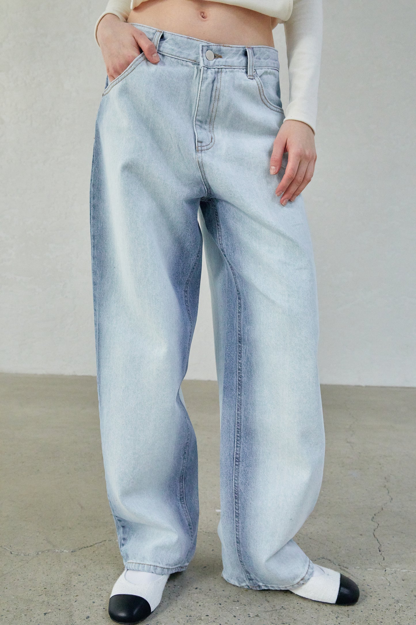 Faded Line Extra Long Jeans, Light Blue