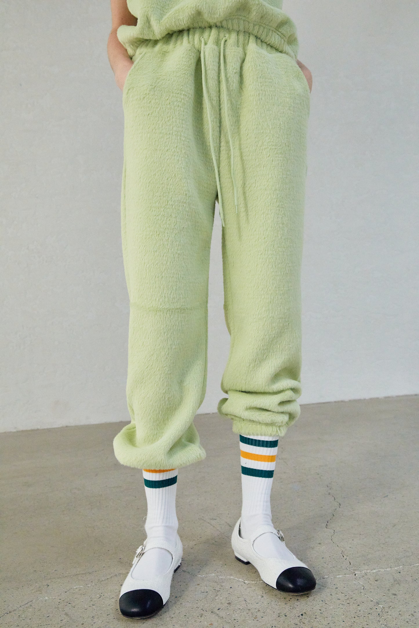 Soft Faux Fur Plush Jogging Pants, Lime
