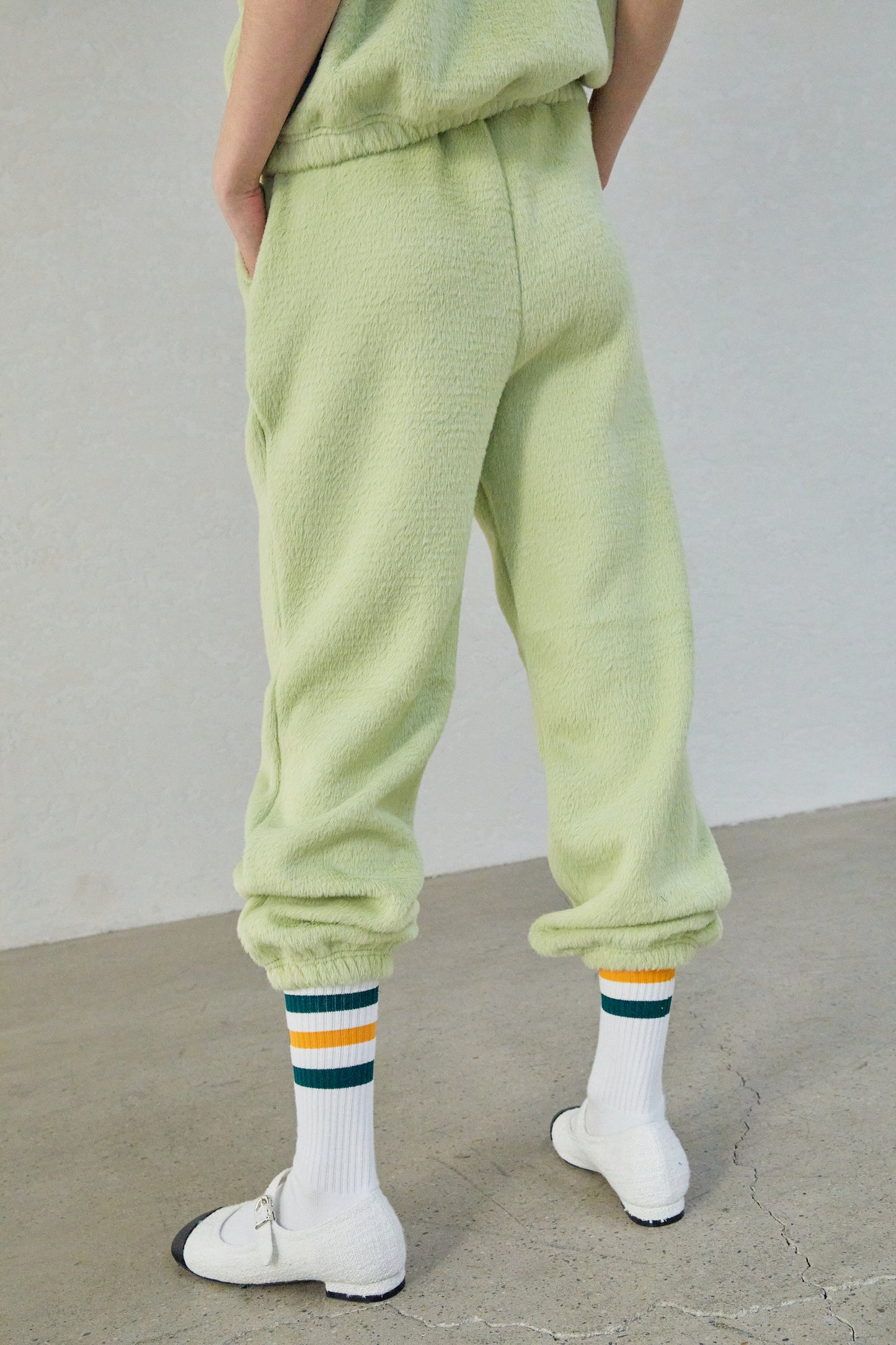 Soft Faux Fur Plush Jogging Pants, Lime