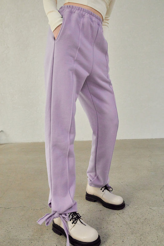 Ankle Tie Jogger Waist Pants, Lilac