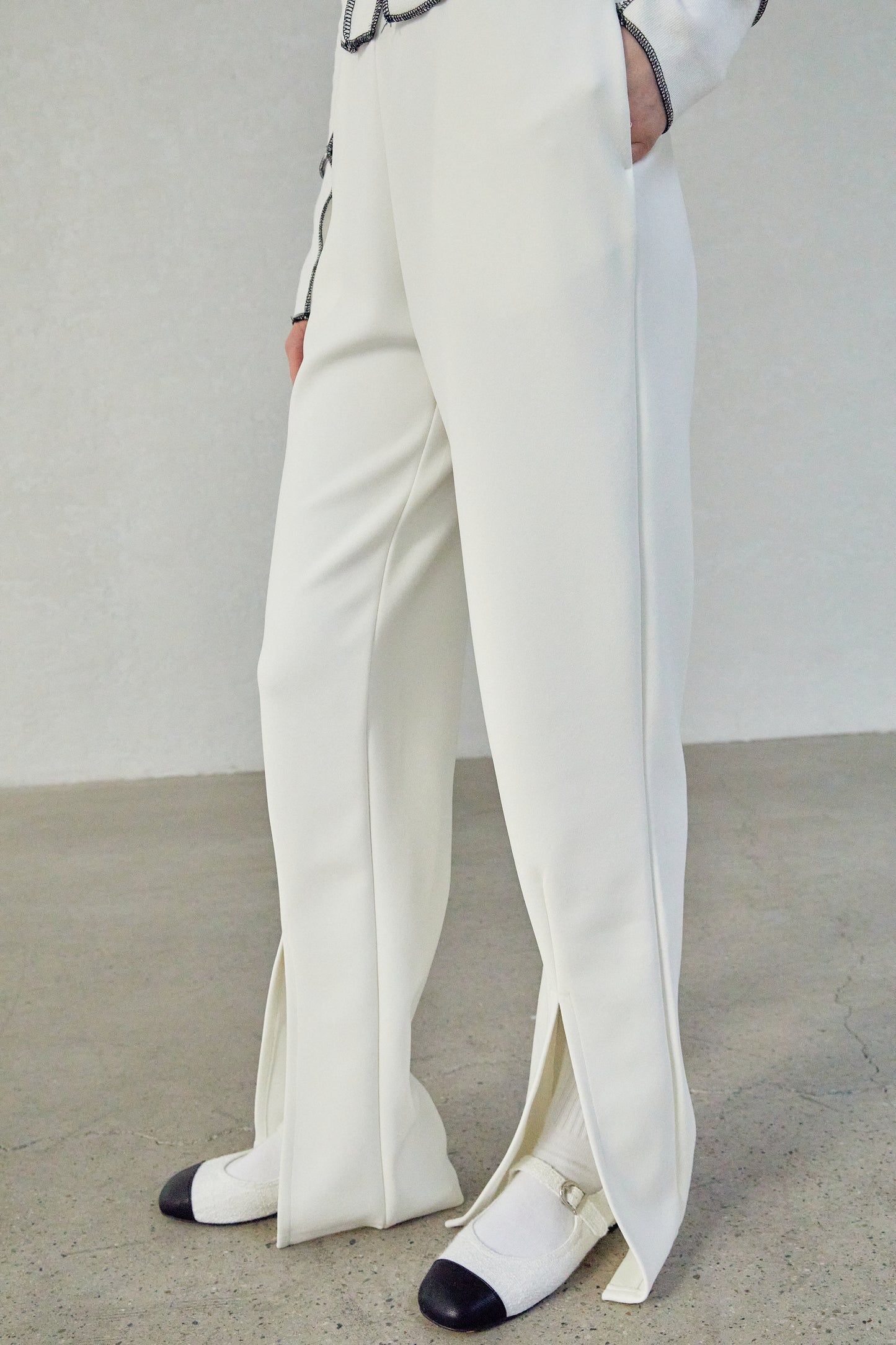 Front Slit Maxi Length Trousers, White