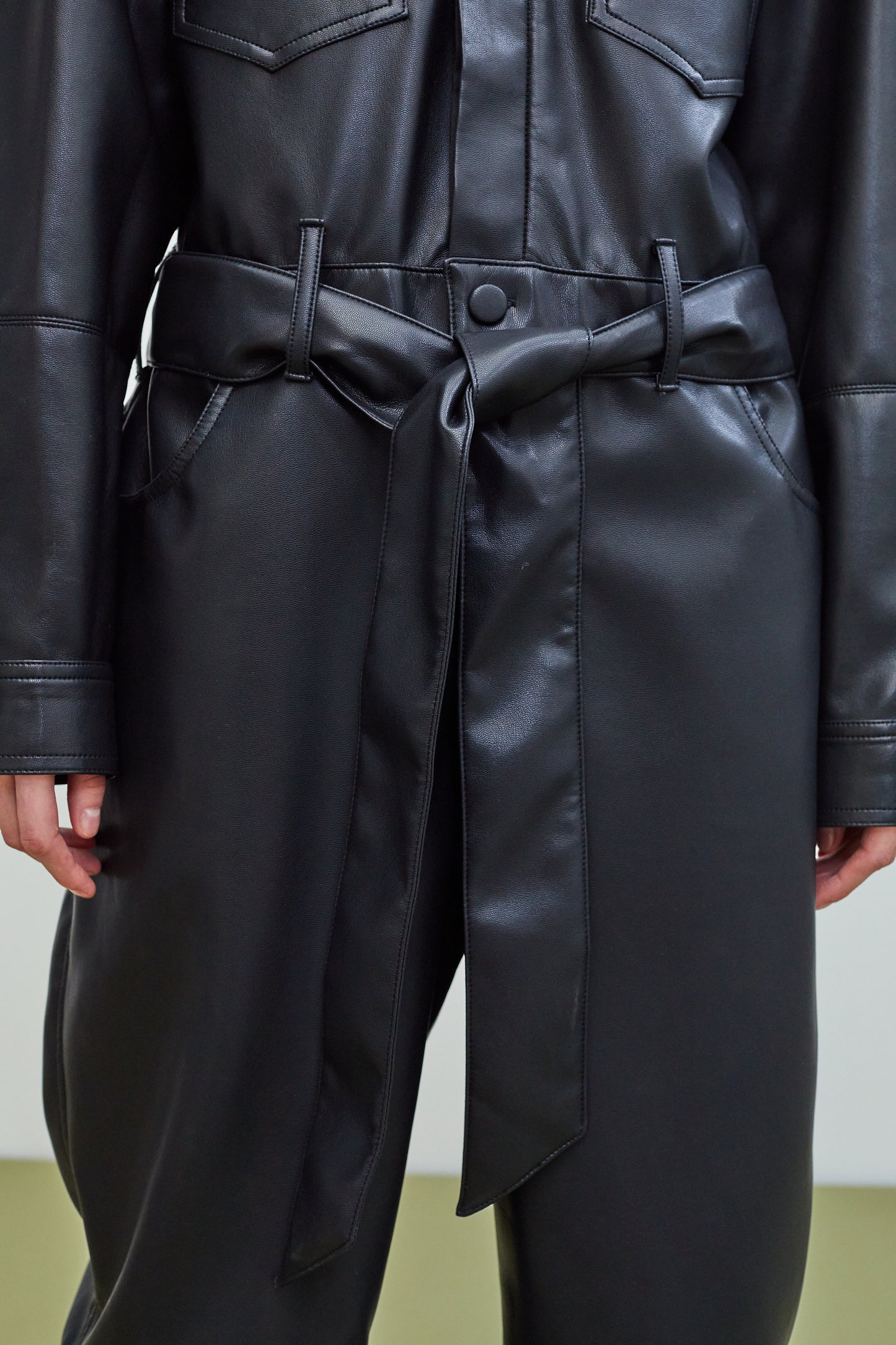 Soft Vegan Leather Utility Jumpsuit, Black