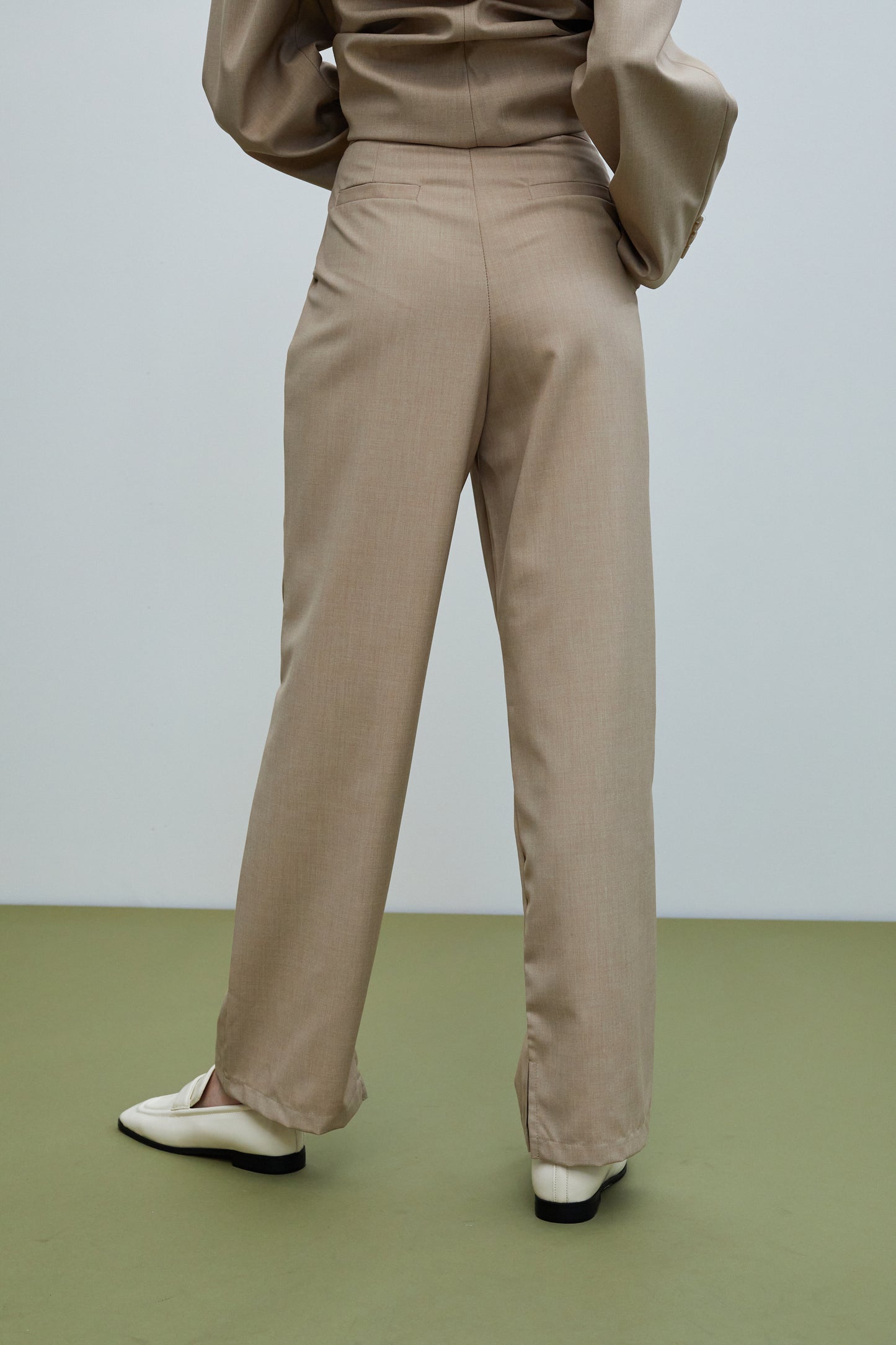 Side Slit Suit Trousers, Tan Beige