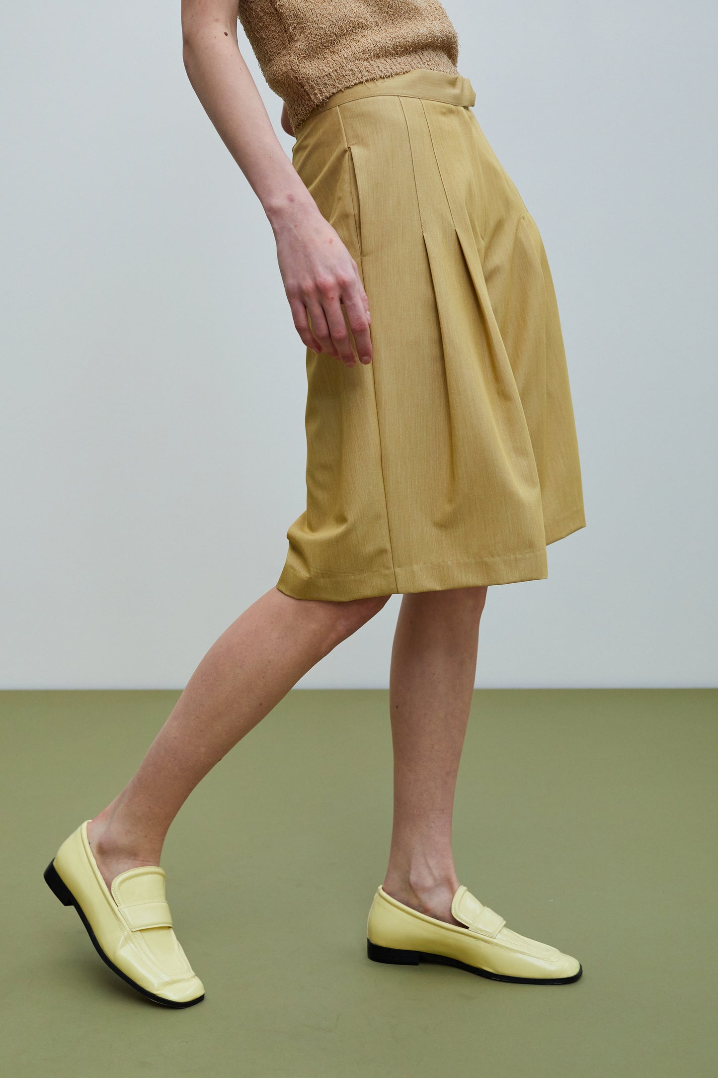 Wide Leg Bermuda Shorts, Camel Yellow