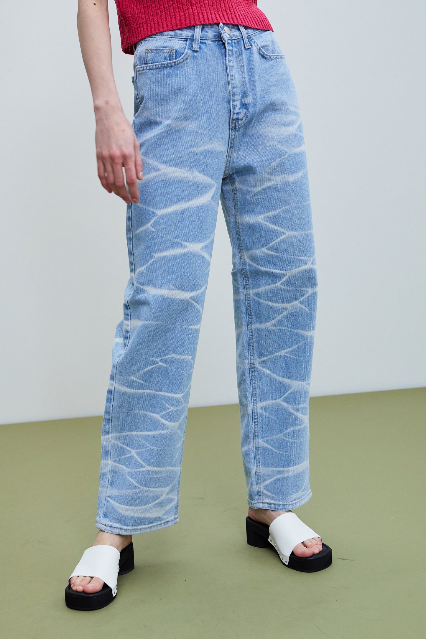 Acid Wash Straight Leg Jeans, Blue