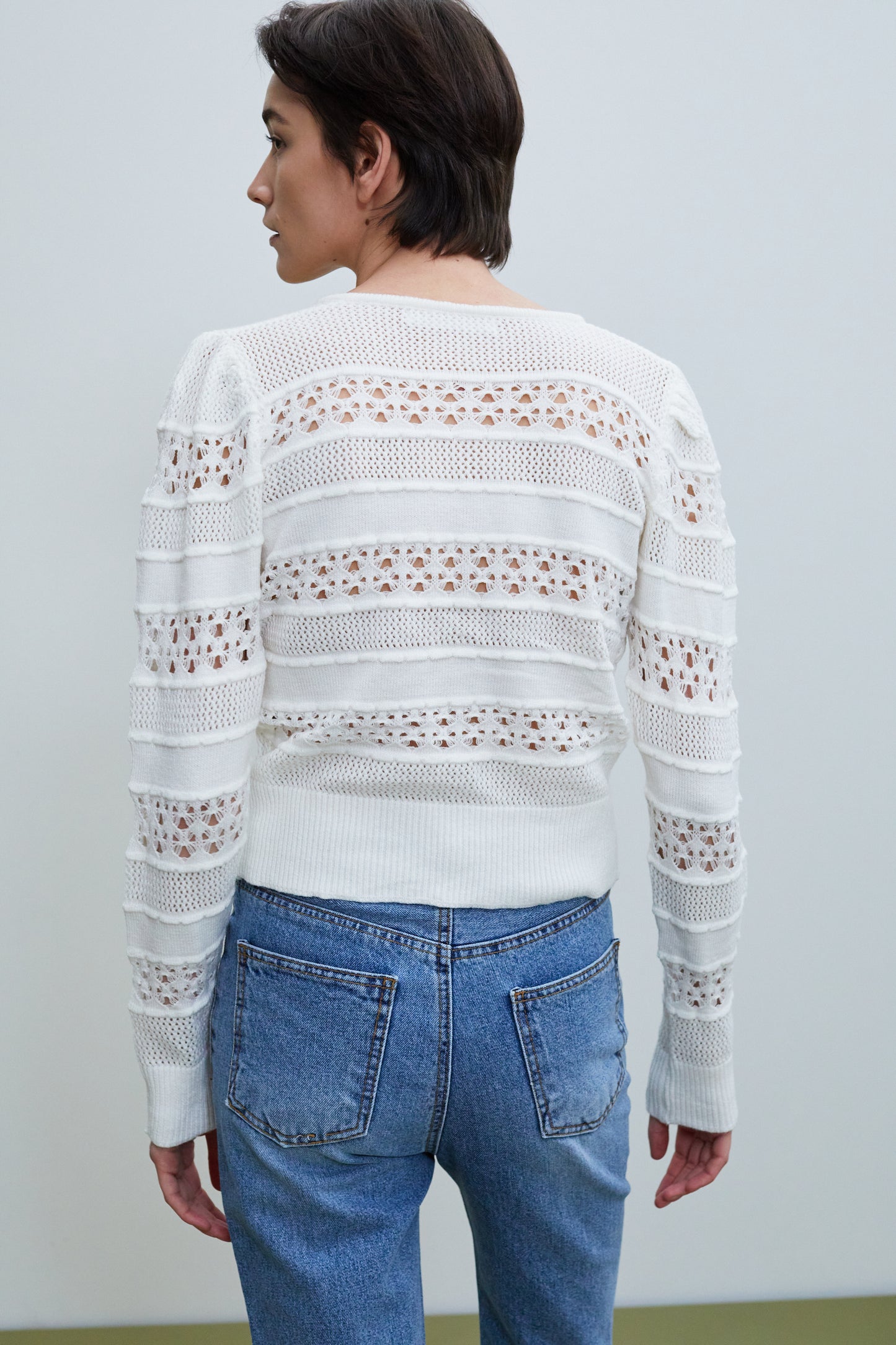 Crochet Lace Knit Cardigan, White