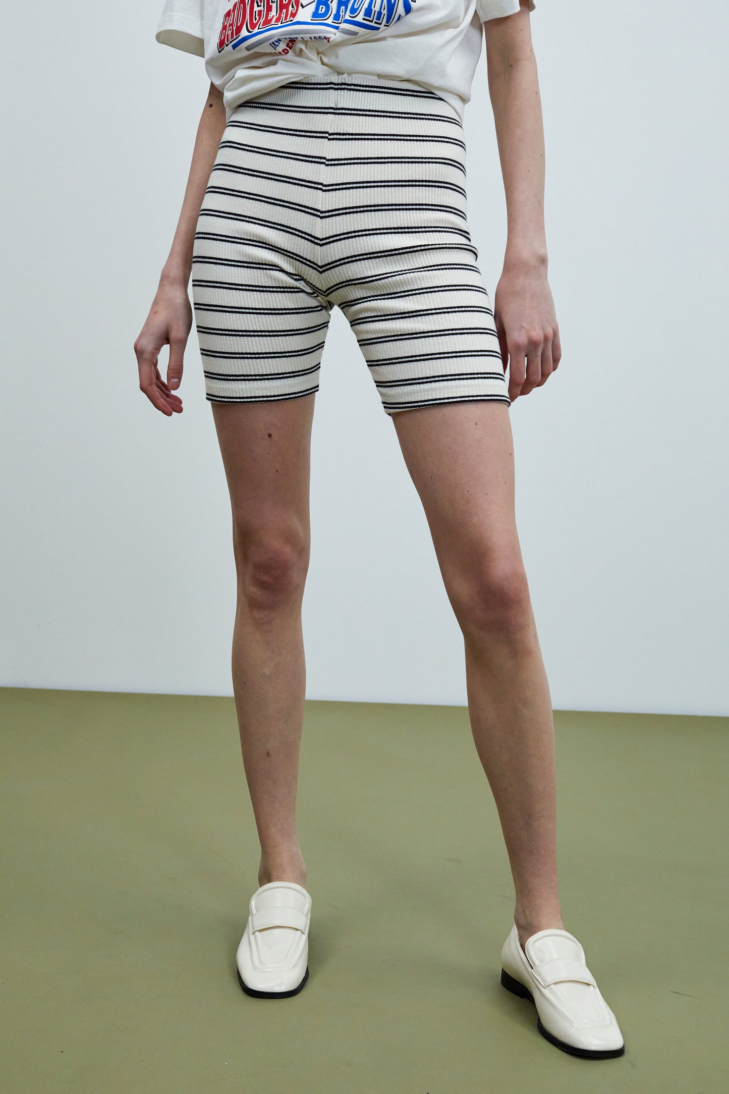 Rib Cotton Bike Shorts, Striped