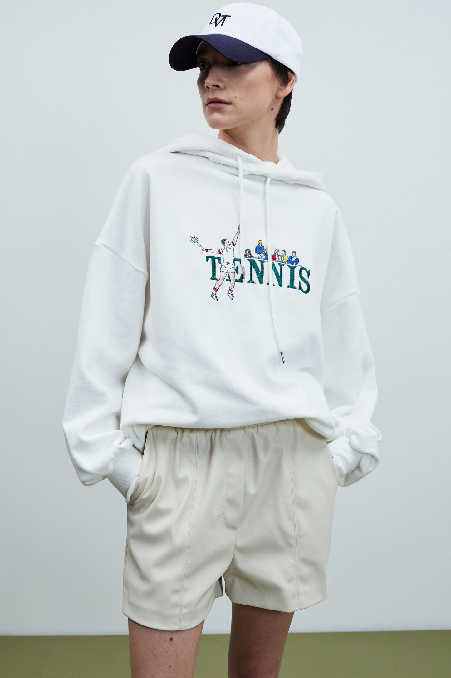 Oversized Tennis Hooded Sweatshirt, Ivory