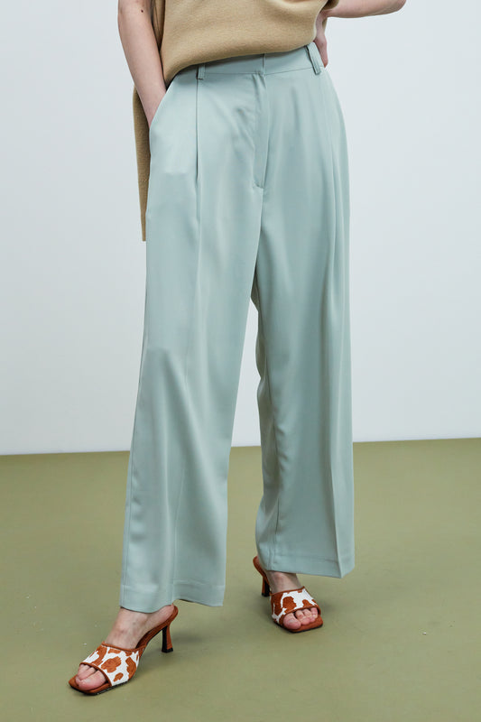 Stretch Waist Loose Fit Trousers, Blue Sage