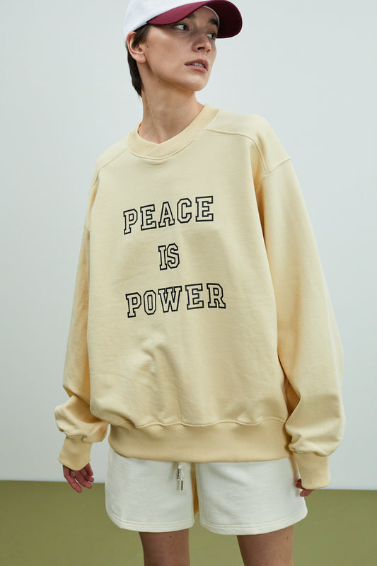 'Peace Is Power' Shawl Collar Sweatshirt, Butter