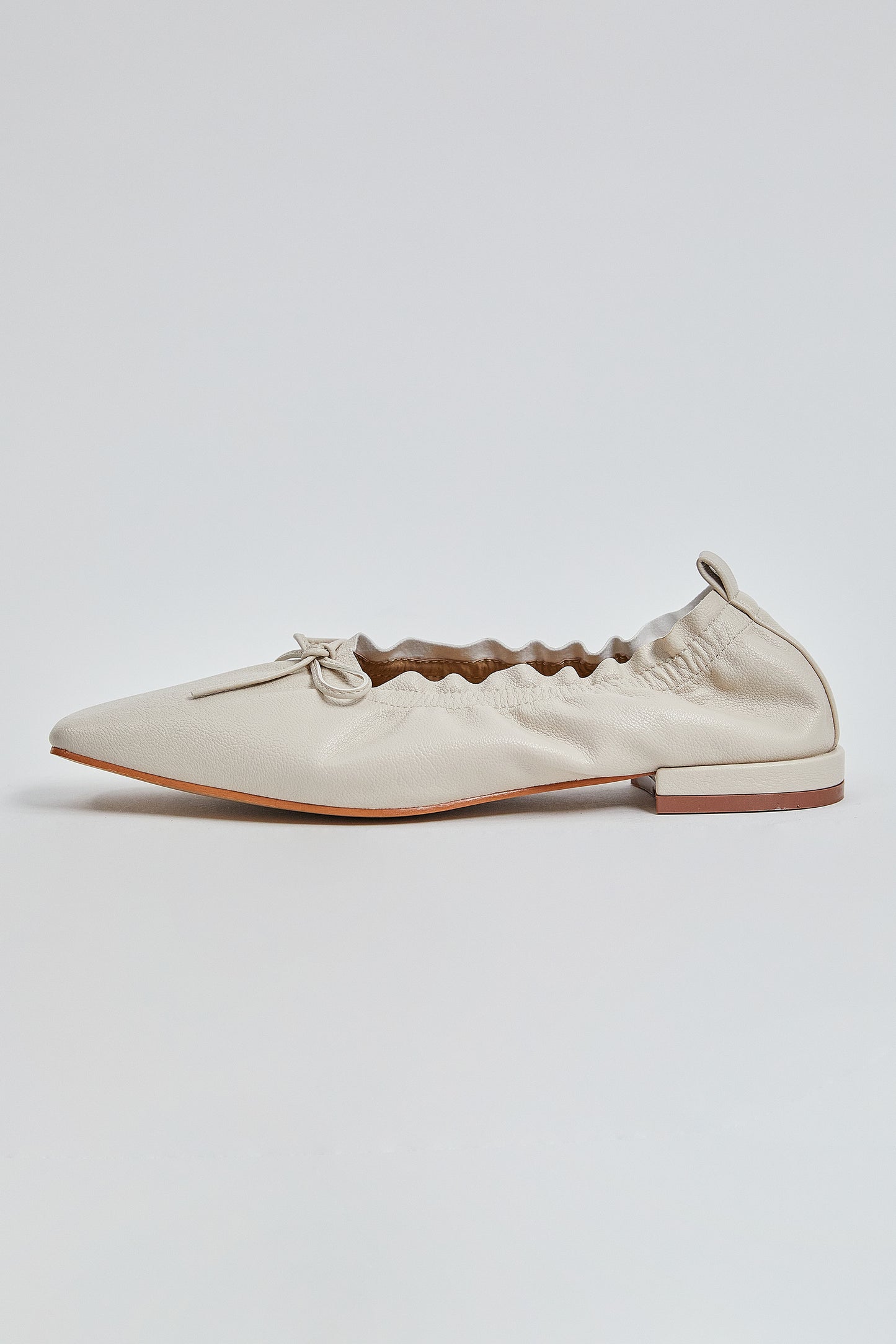 Ruched Vegan Leather Ballet Flats, Cream