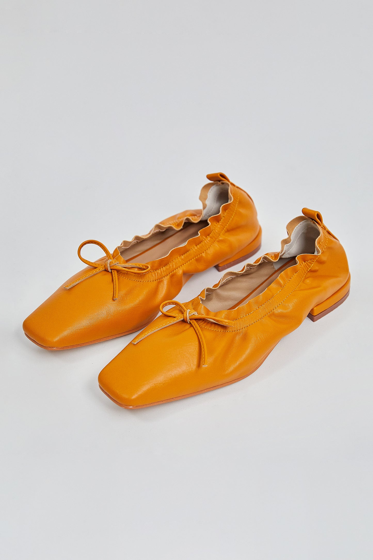 Ruched Vegan Leather Ballet Flats, Apricot