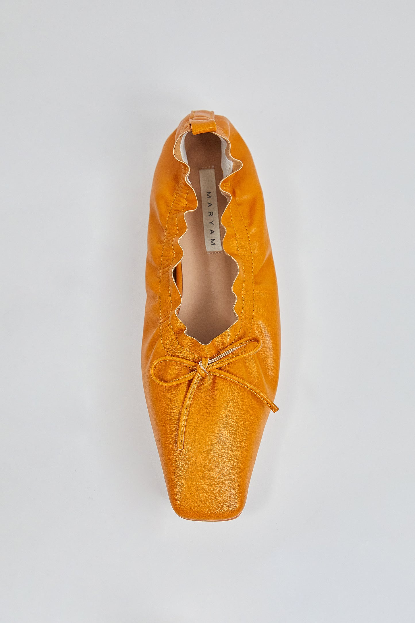 Ruched Vegan Leather Ballet Flats, Apricot