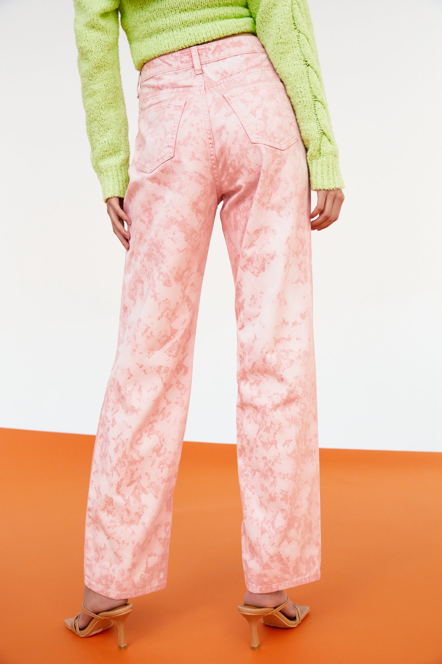 High-Rise Printed Pants, Pastel Pink