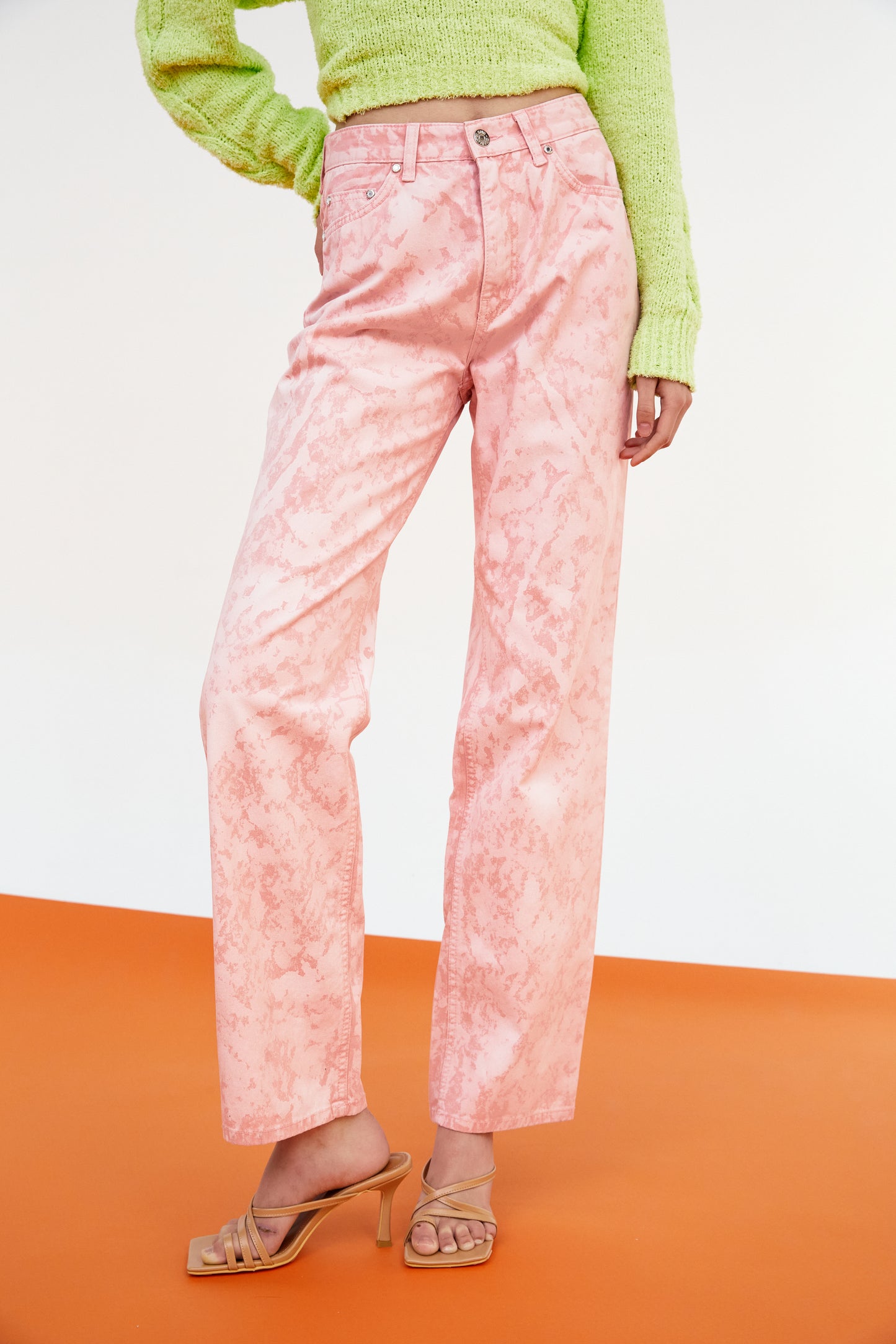 High-Rise Printed Pants, Pastel Pink