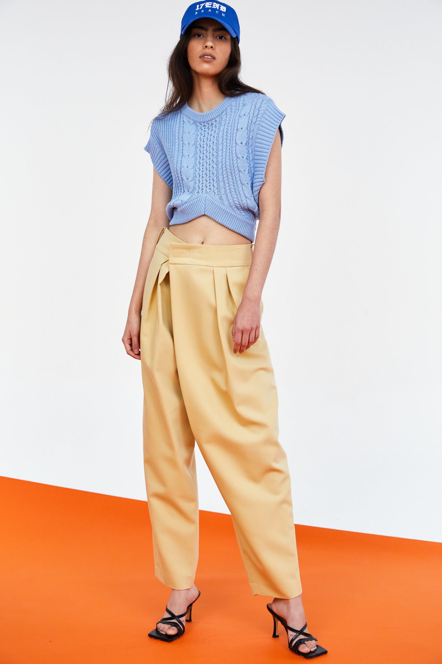 Crossover Velcro Waist Pleat Front Trousers, Marzipan