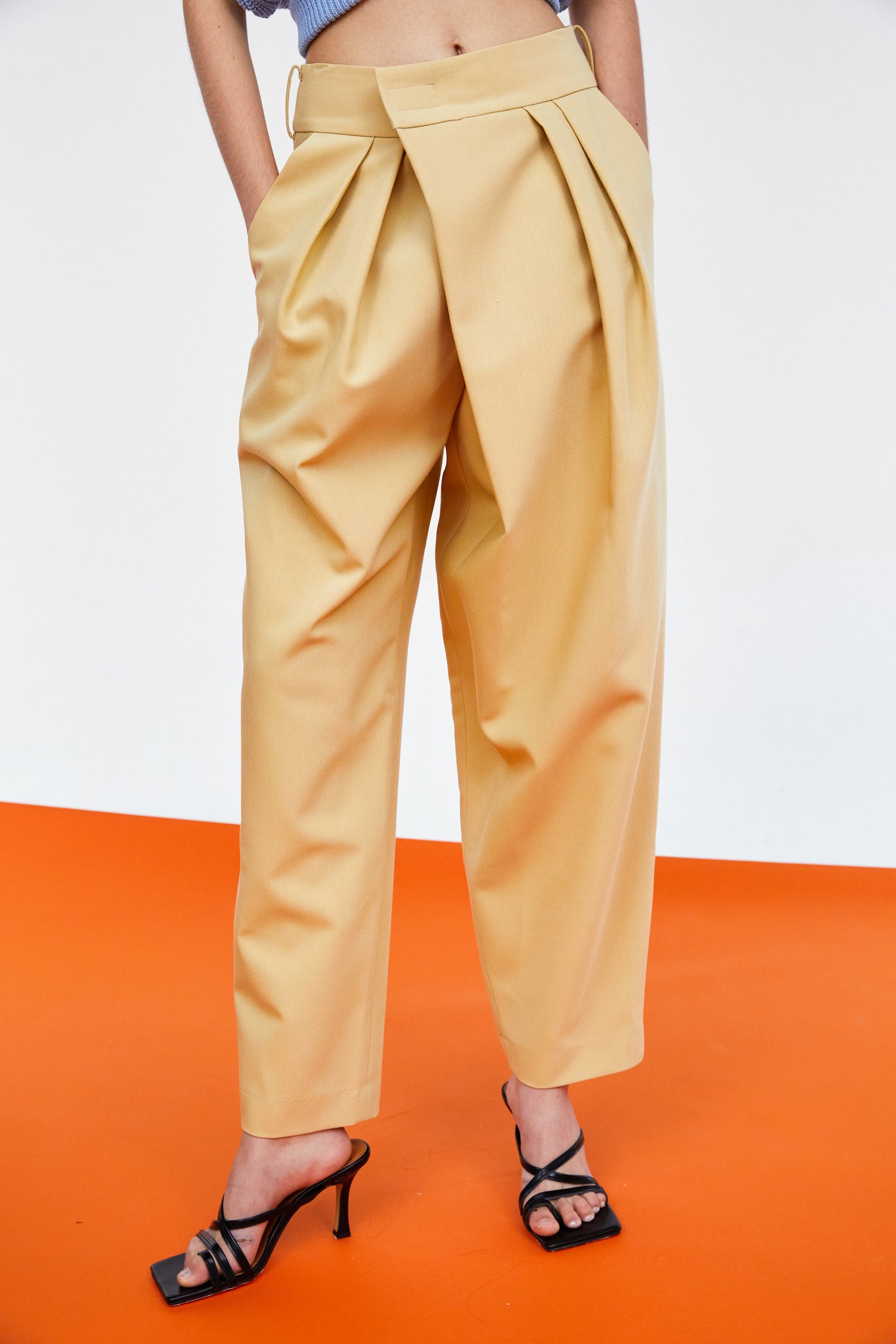 Crossover Velcro Waist Pleat Front Trousers, Marzipan