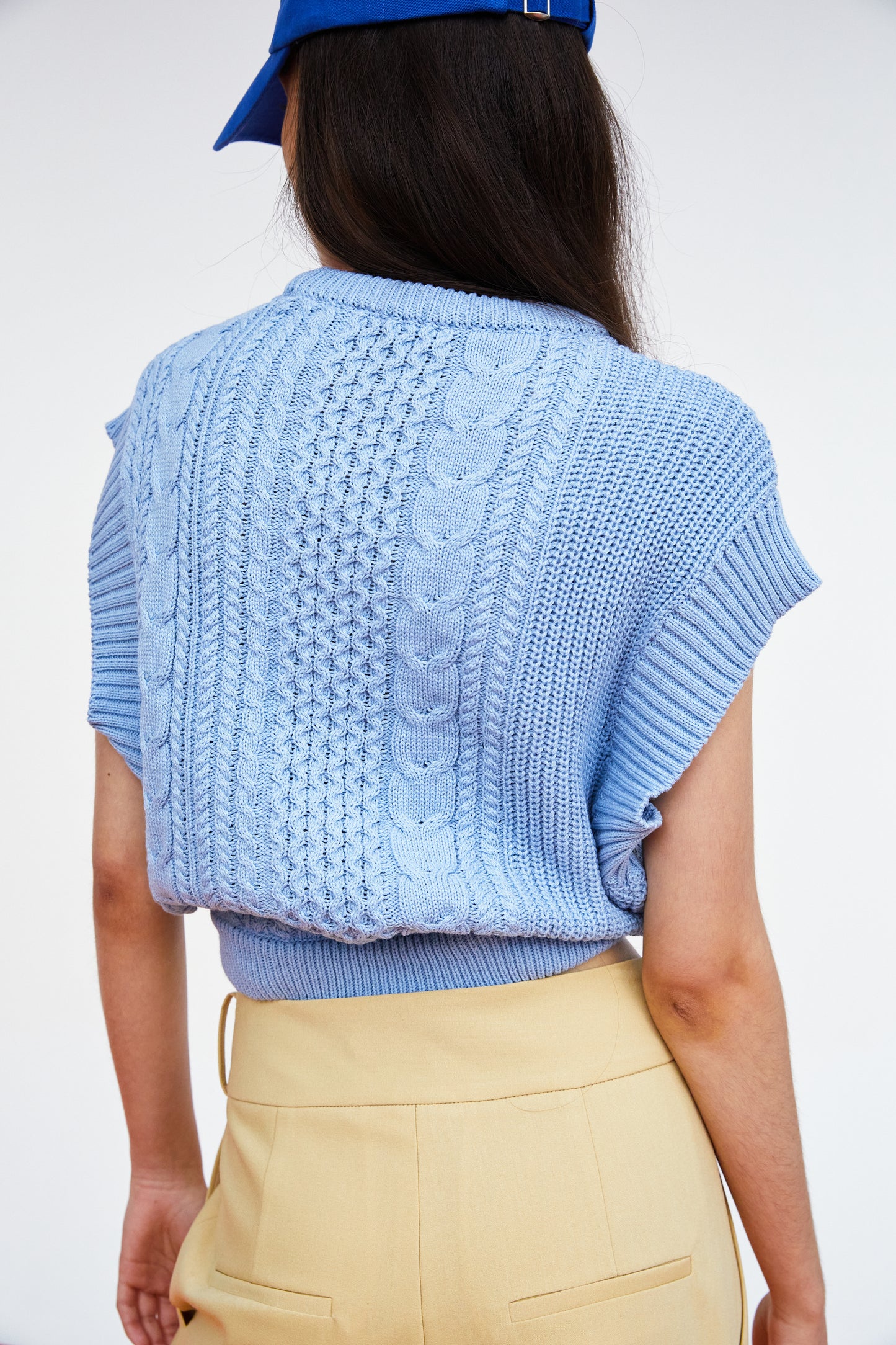 Crop Cable Knit Vest, Powder Blue