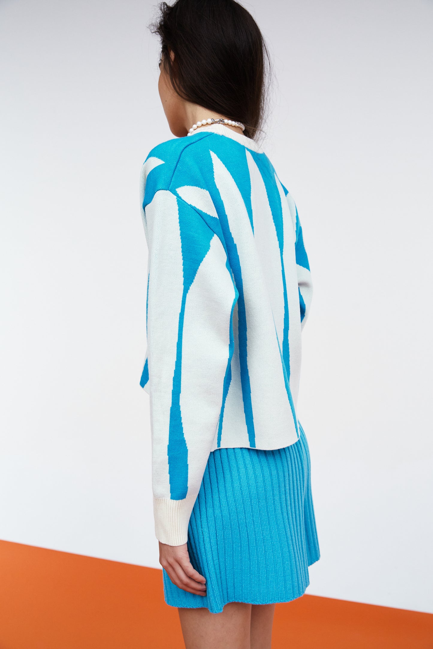 Vertical Stripe Soft Touch Cardigan, Aqua Blue