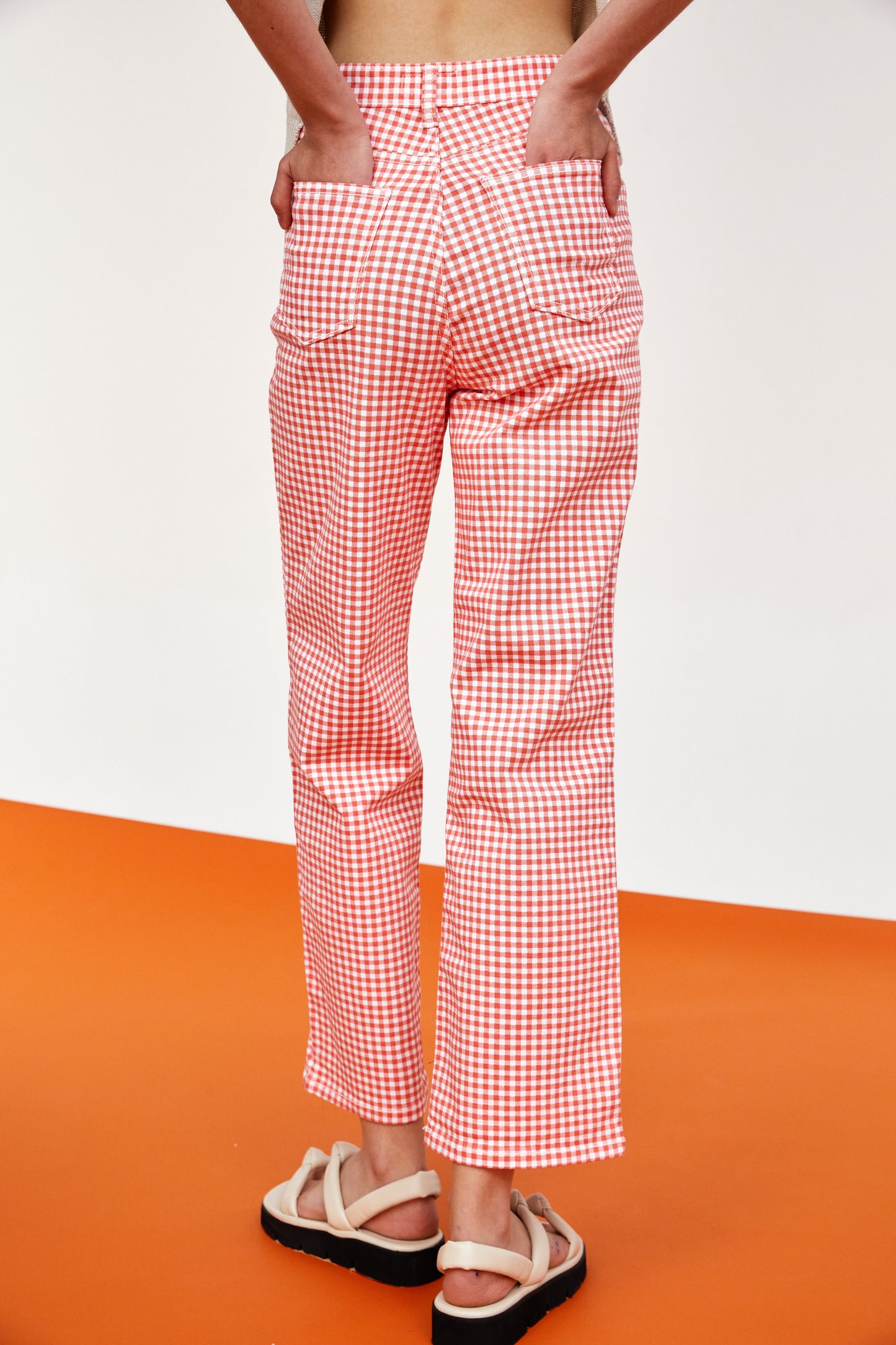 Gingham Flare Pants, Carmine Red