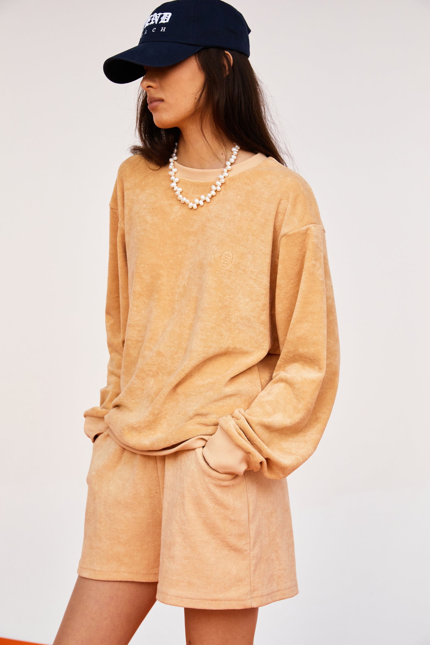 Relaxed Terry Cloth Sweatshirt, Apricot