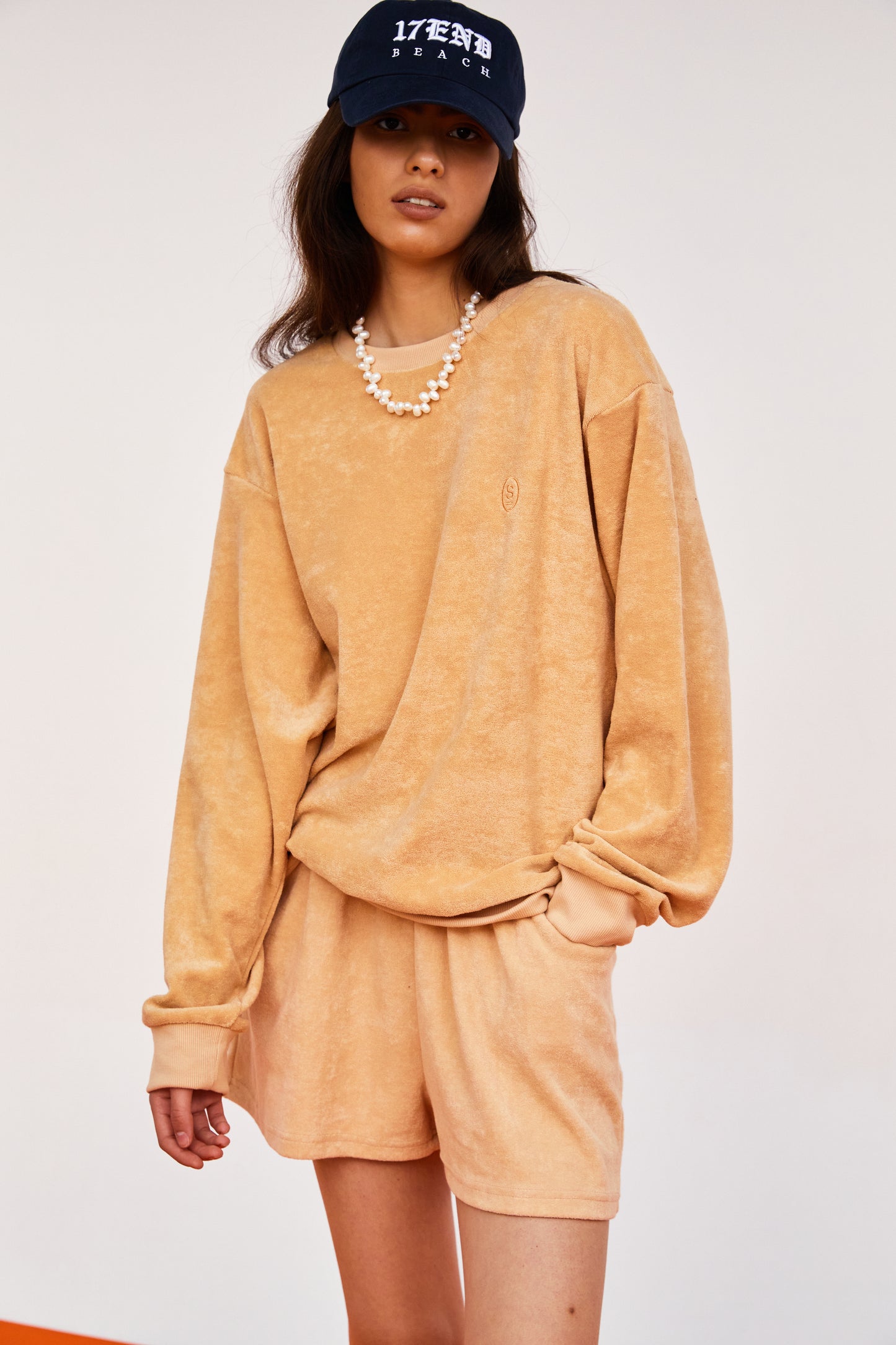 Relaxed Terry Cloth Sweatshirt, Apricot