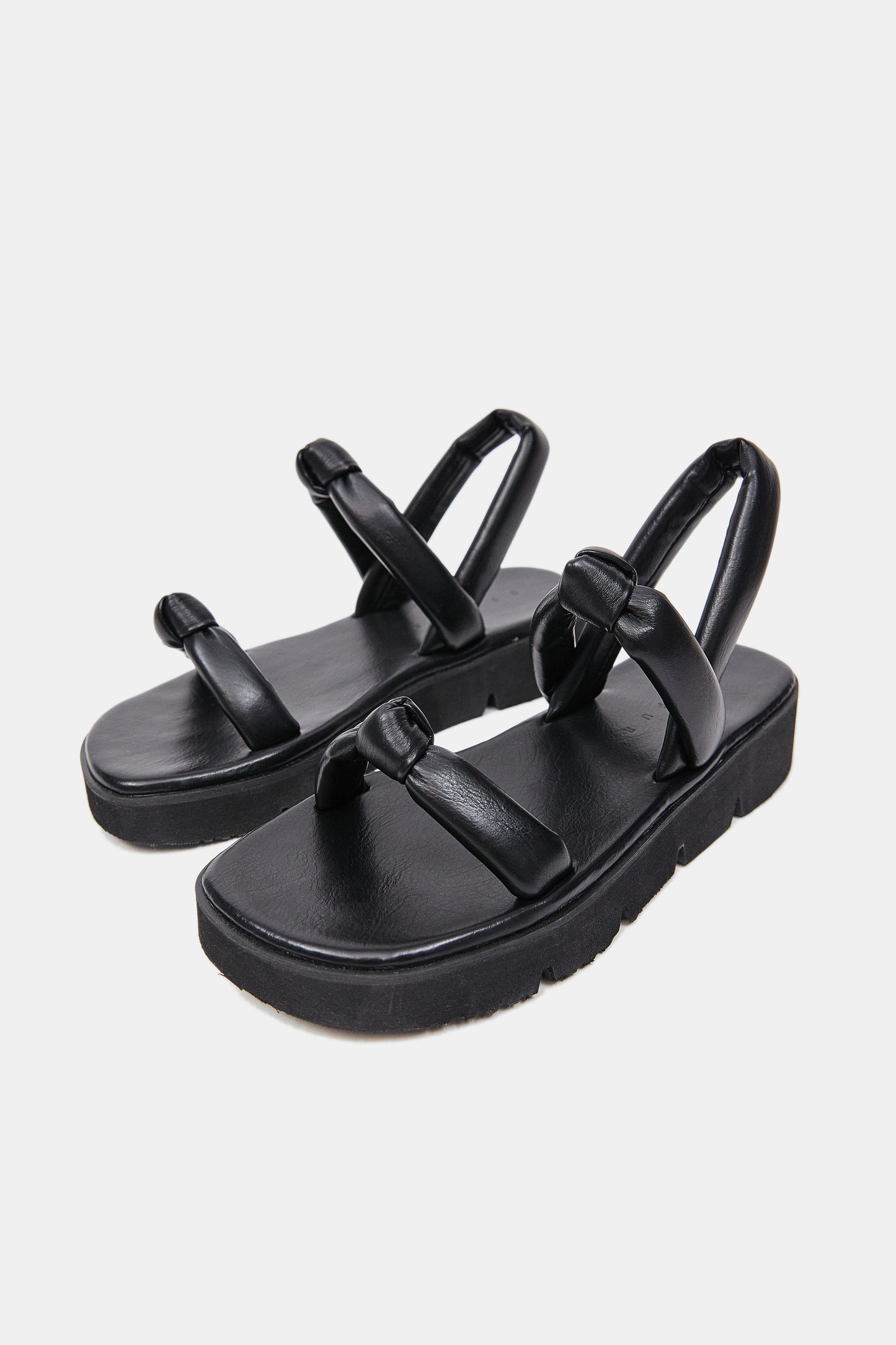 Quilted Triple Strap Sandals, Black