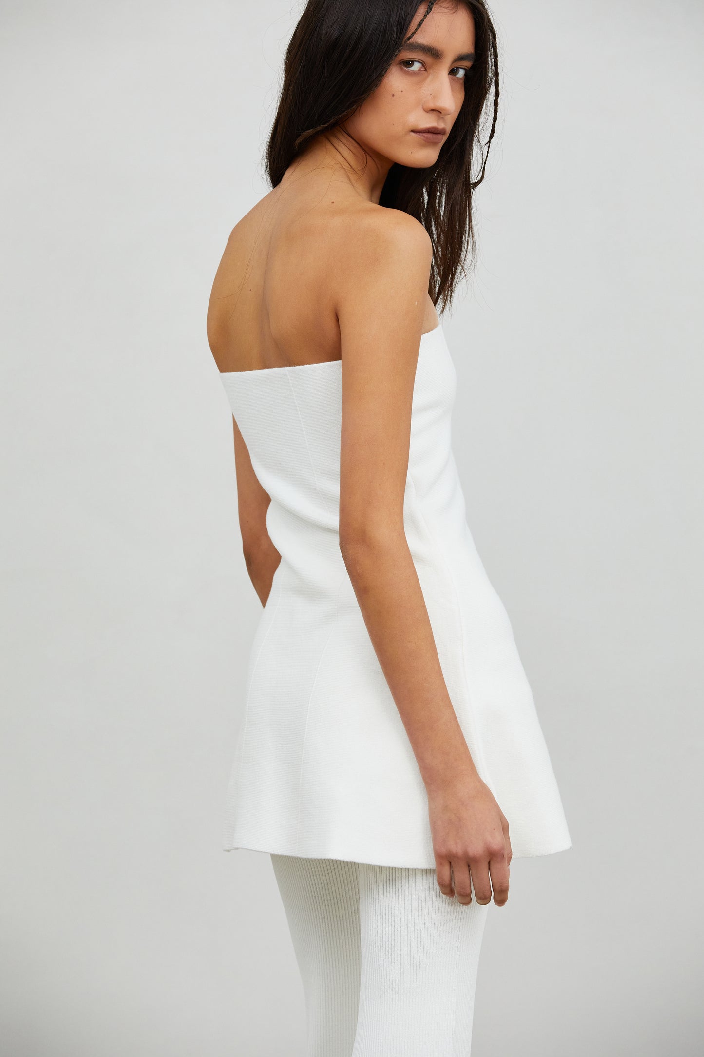 Strapless Bustier Knit Top, Ceramic White