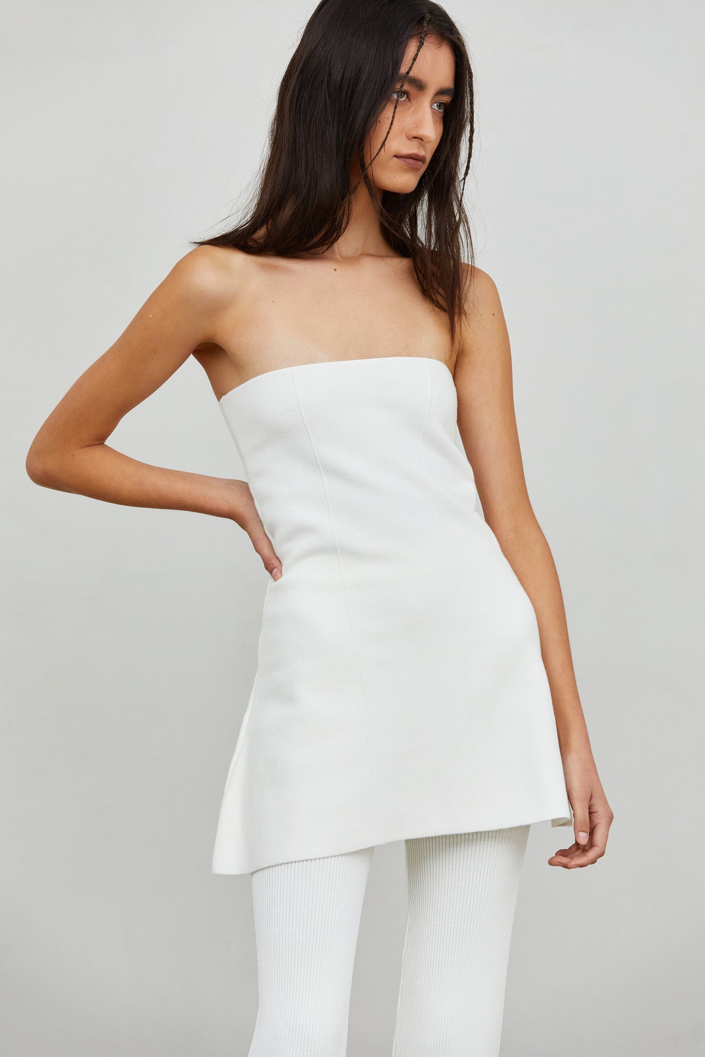 Strapless Bustier Knit Top, Ceramic White