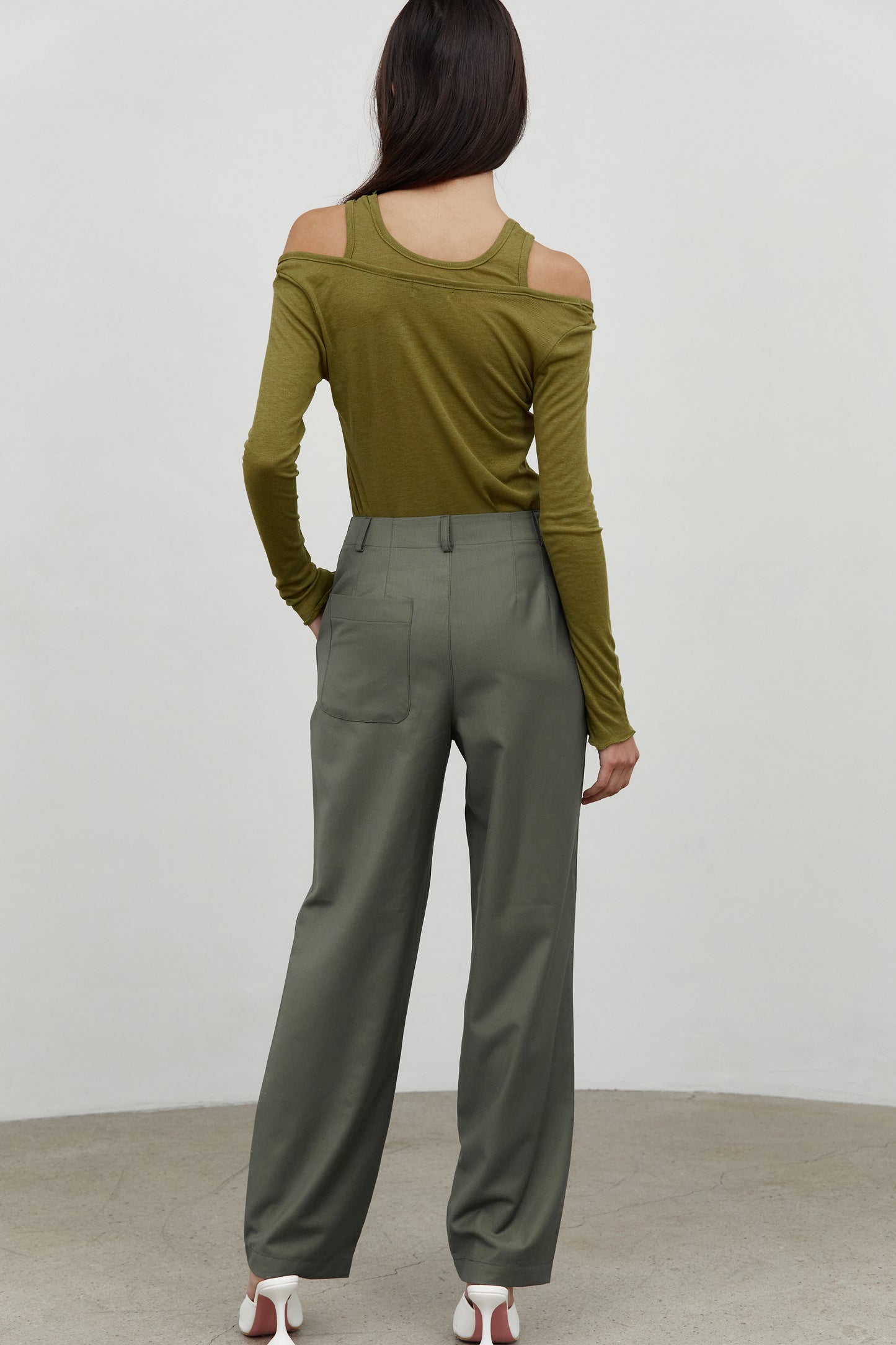Pleat Front Straight Trousers, Sage Green