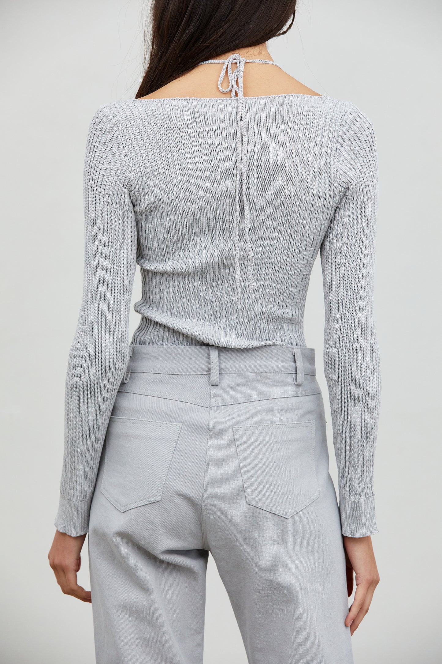 Duo Layered Tie Back Knit Top, Cloud Grey