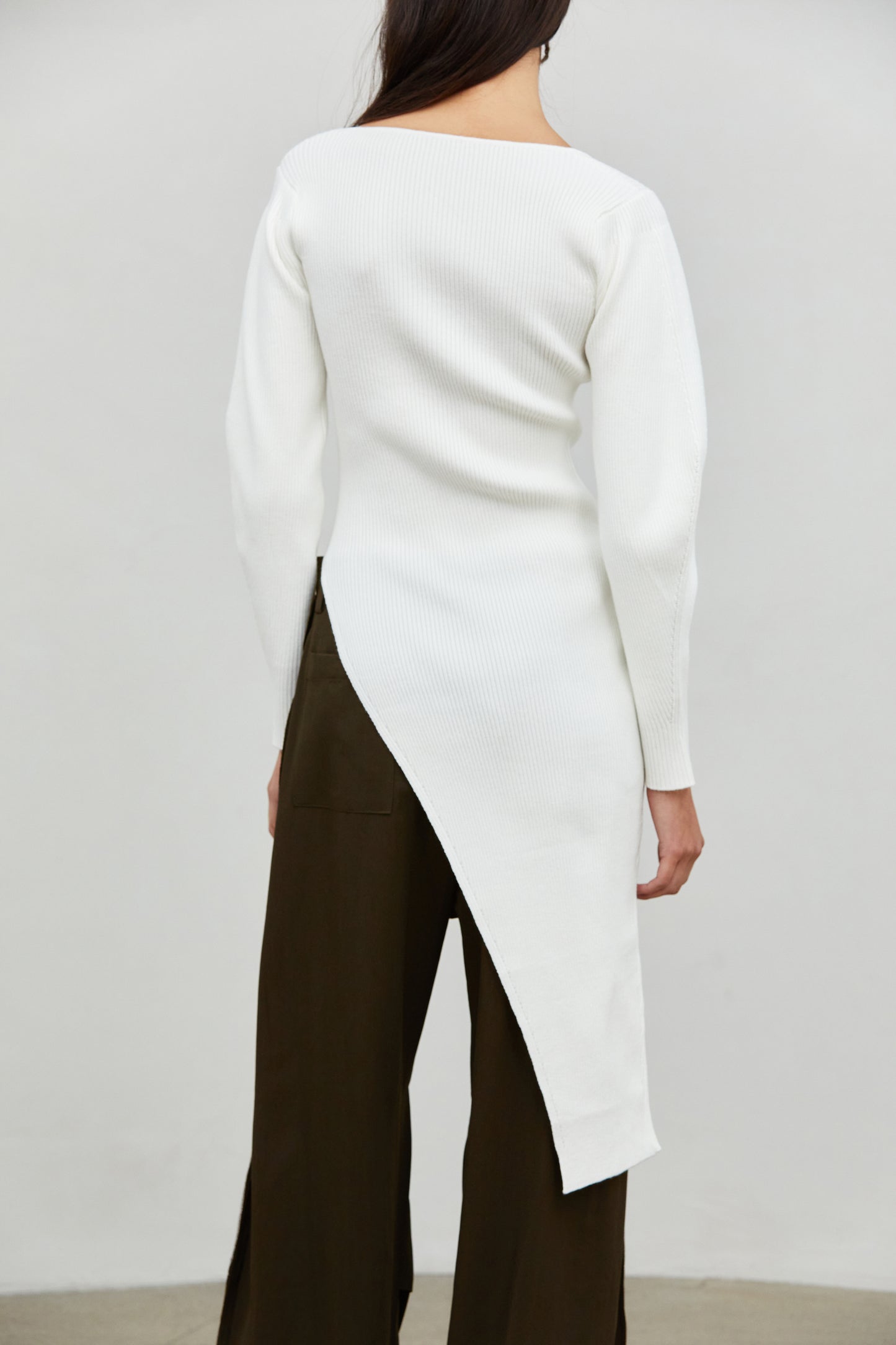 Asymmetric Shift Knit Top, Ceramic White