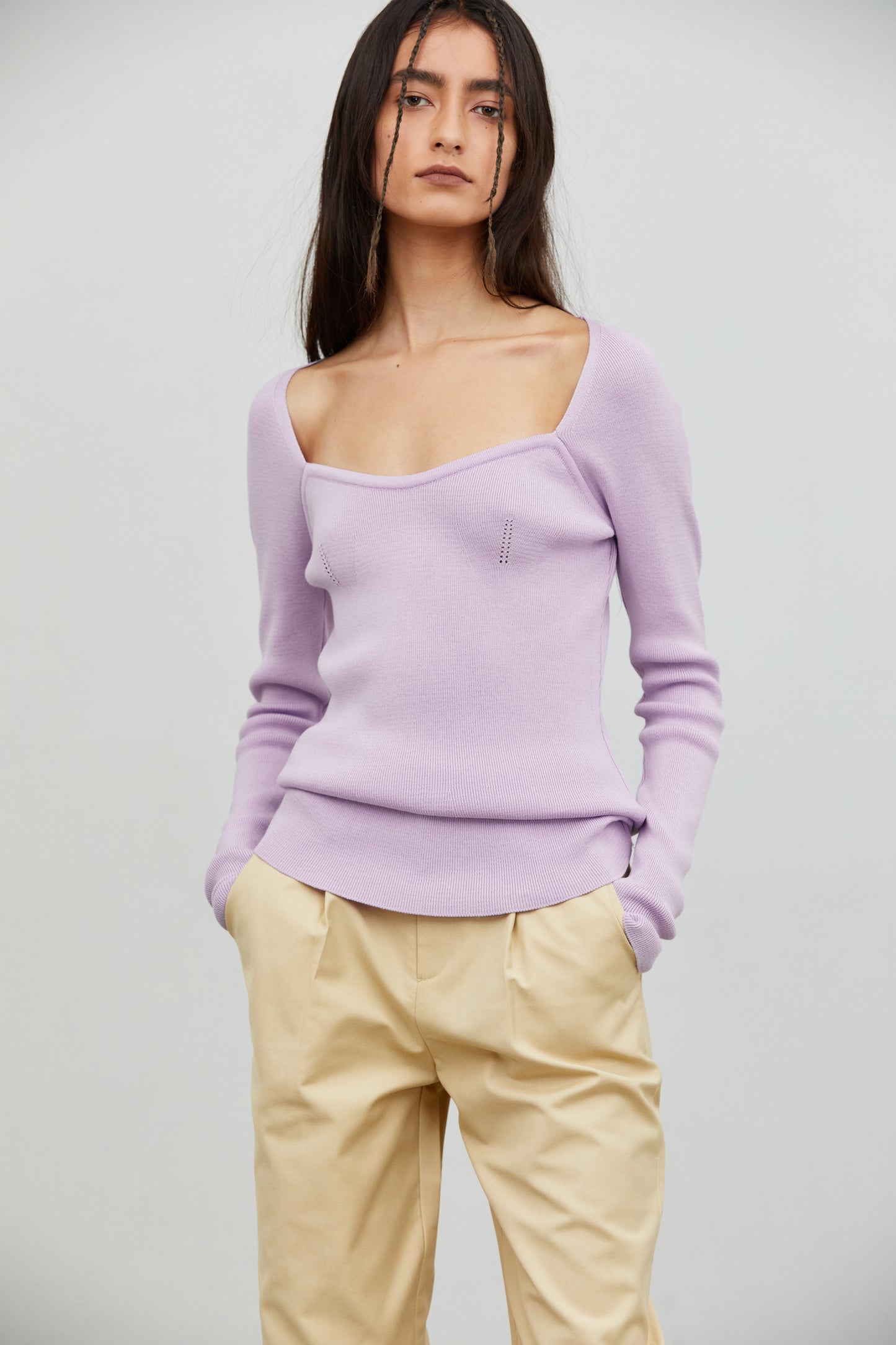 Relaxed Knit Bustier Top, Lavender
