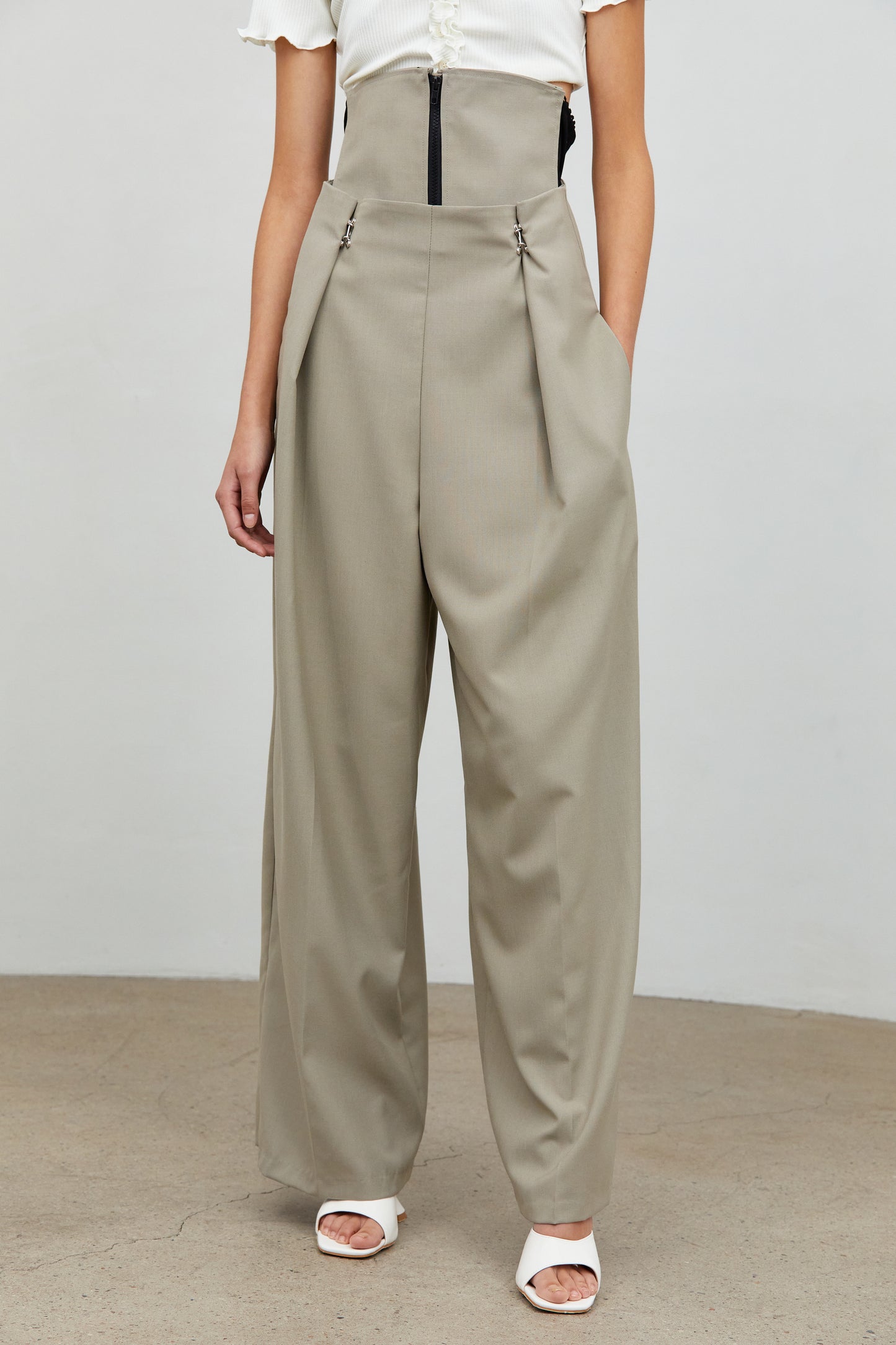 High Waist Wide Corset Trousers, Steel – SourceUnknown