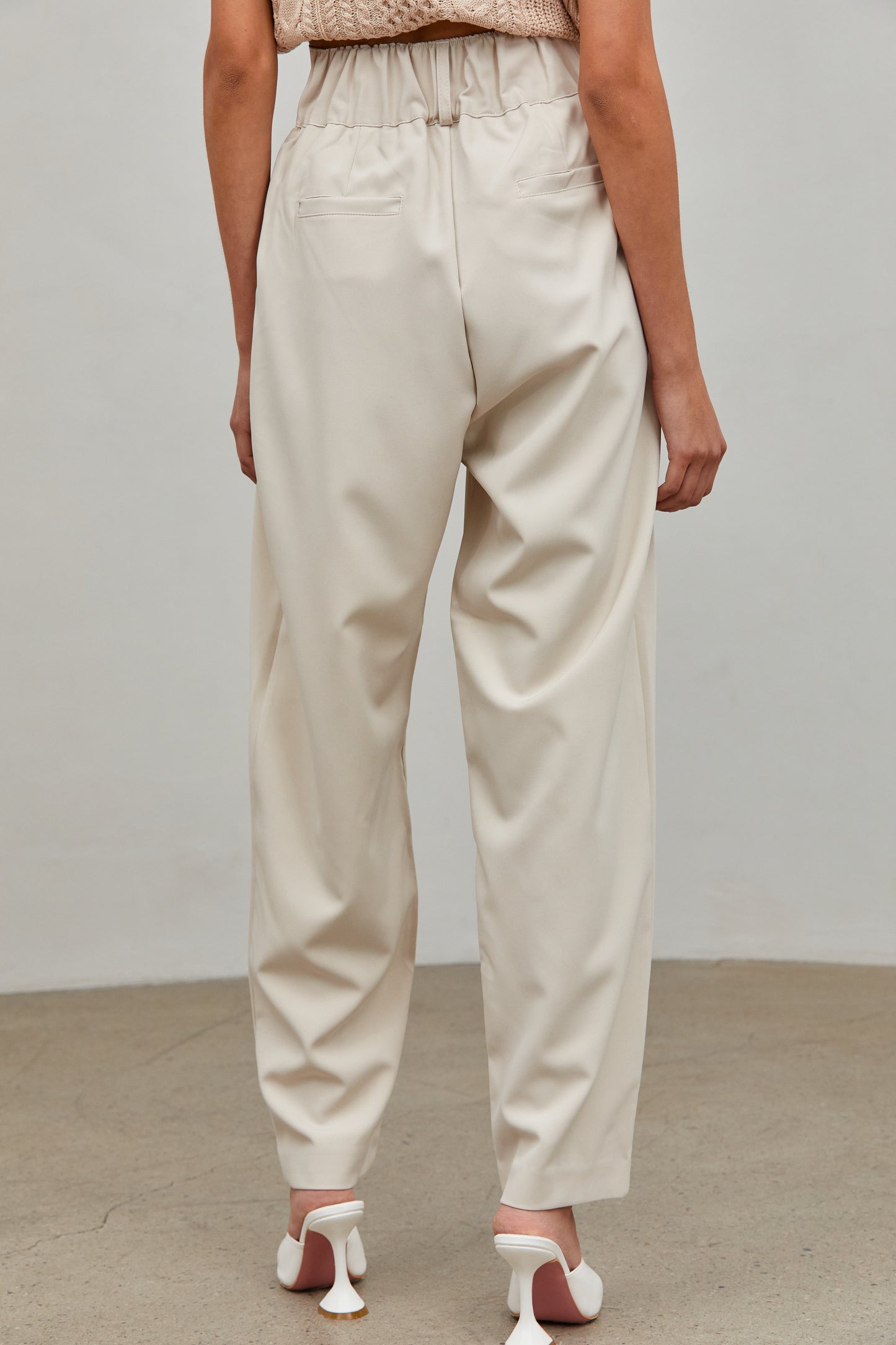 Elastic Waist Tailor Tapered Trousers, Parchment
