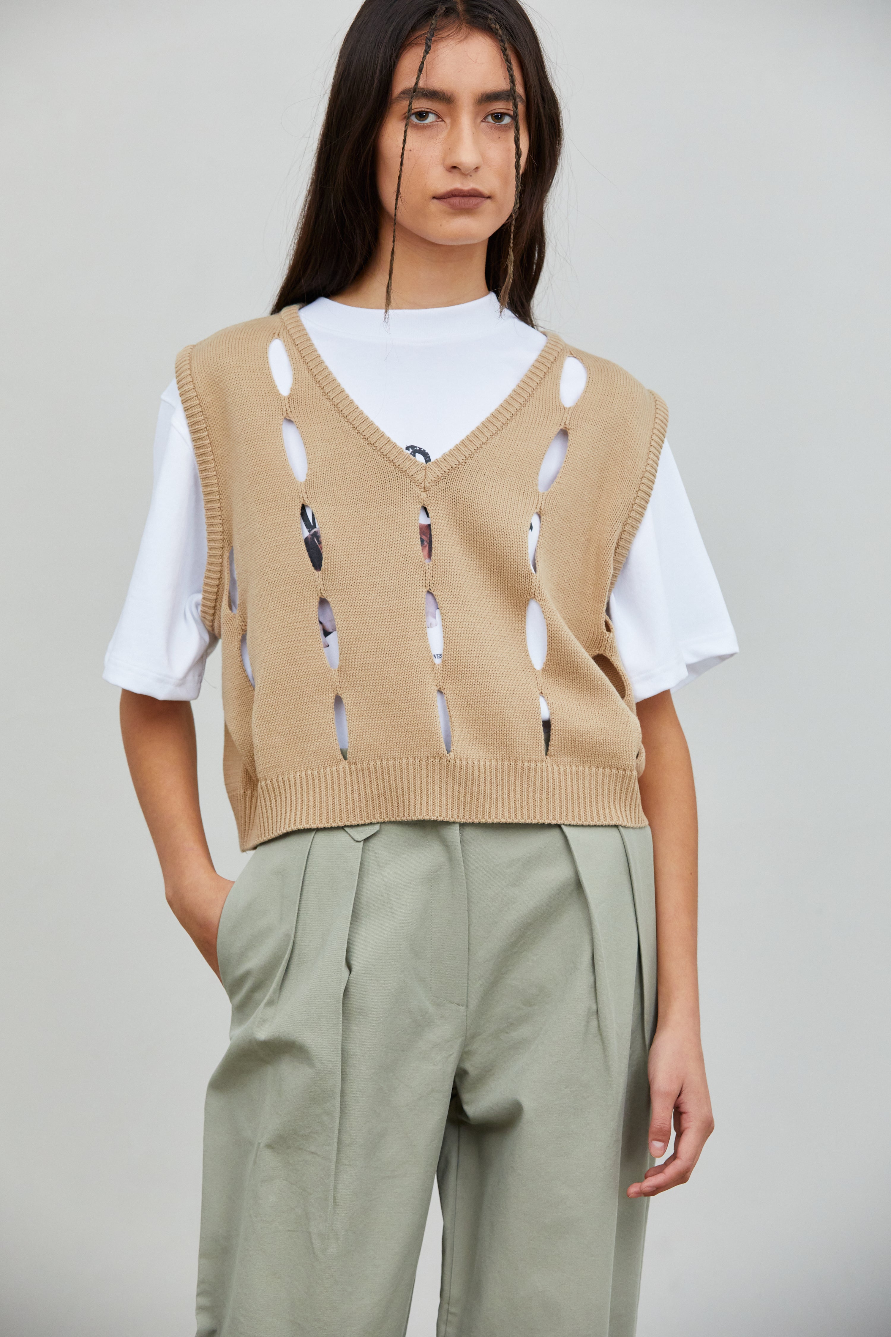 Cutout Sweater Vest, Latte