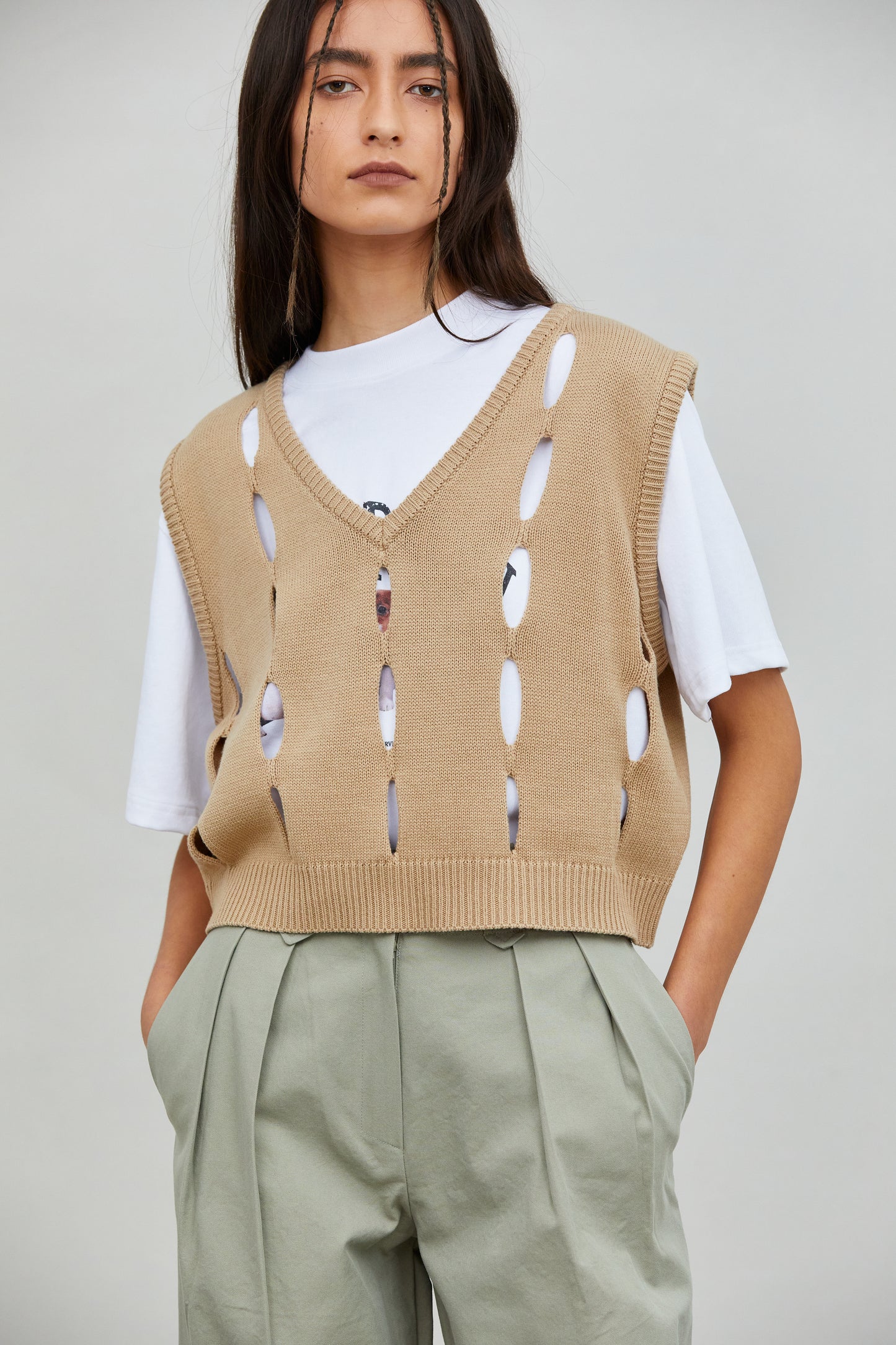 Cutout Sweater Vest, Latte