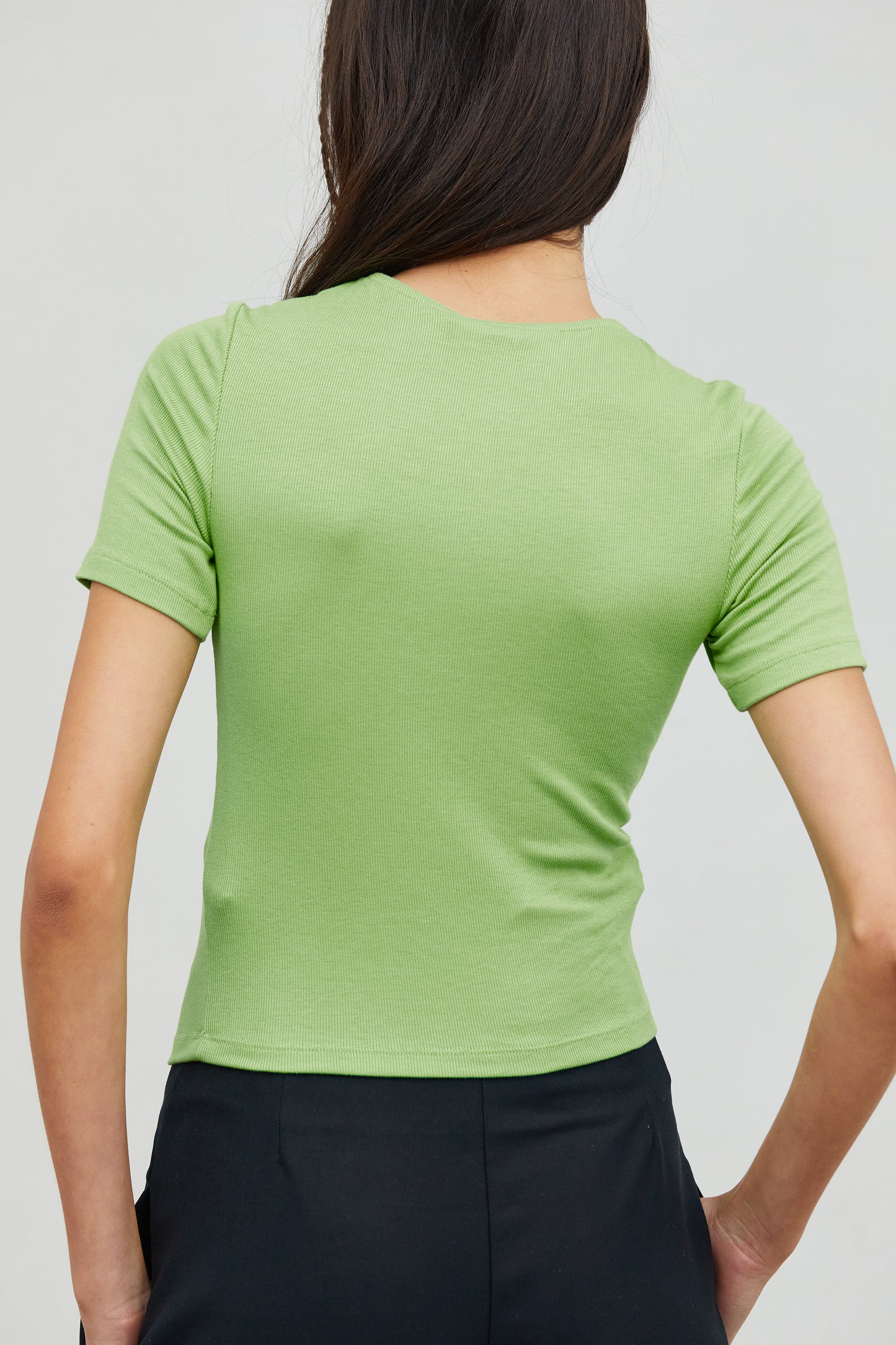 Twist Neck Ribbed Tee, Lime