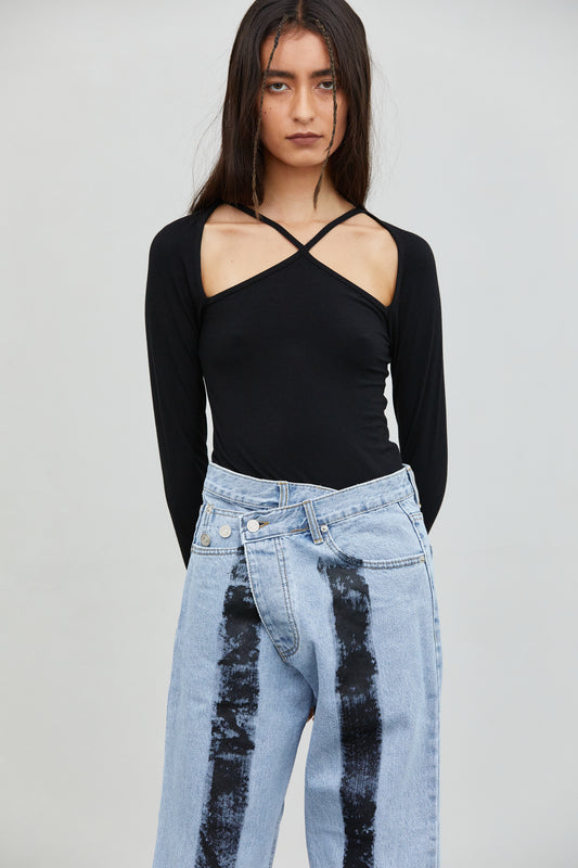 Cut Out Jersey Tee, Jade Black