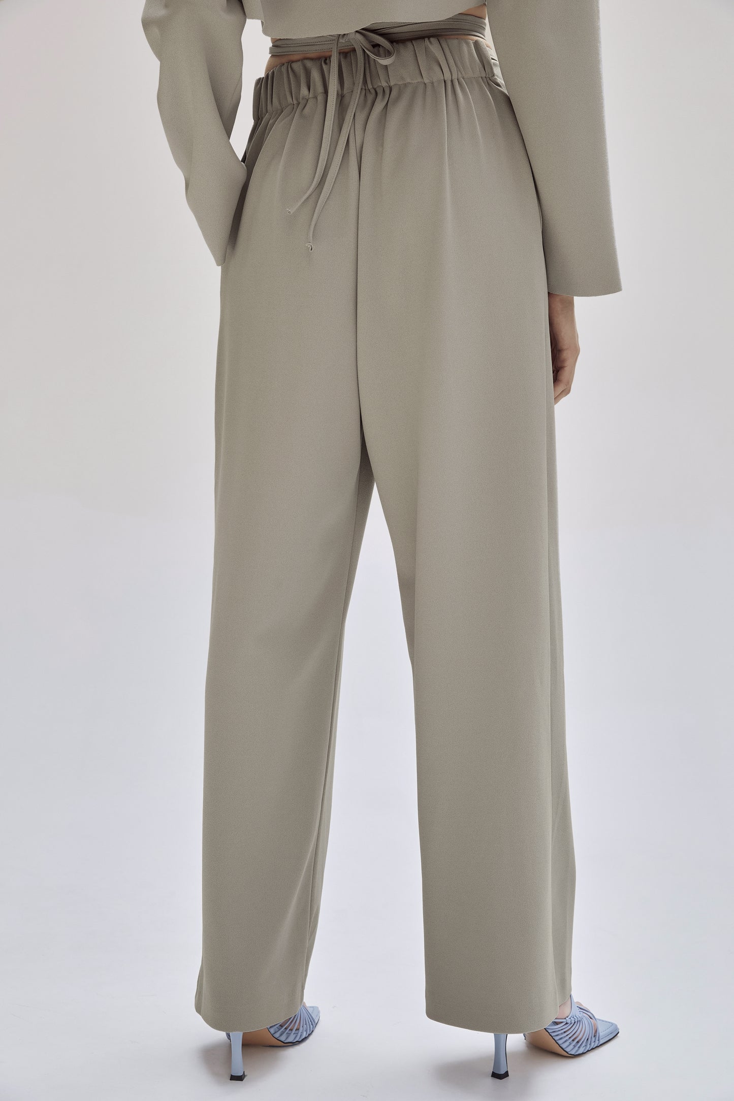 Ruched Tie Waist Trousers, Link Gray