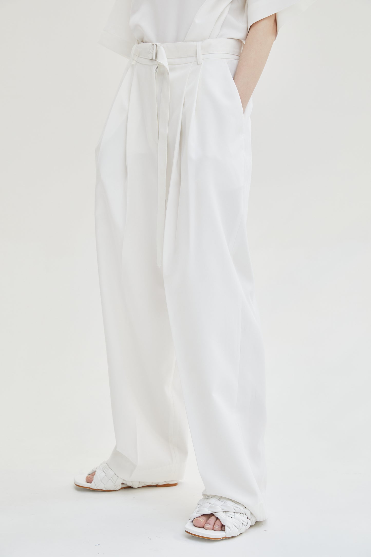 Relaxed Belt Suit Trousers, Pure White