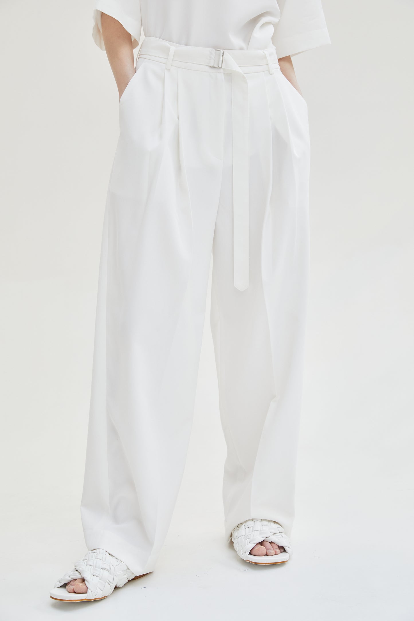 Relaxed Belt Suit Trousers, Pure White