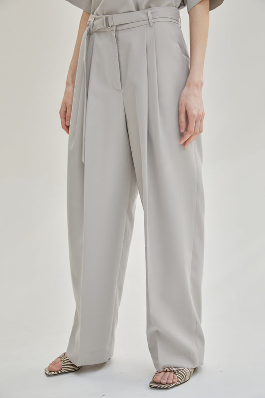 Relaxed Belt Suit Trousers, Ash Gray