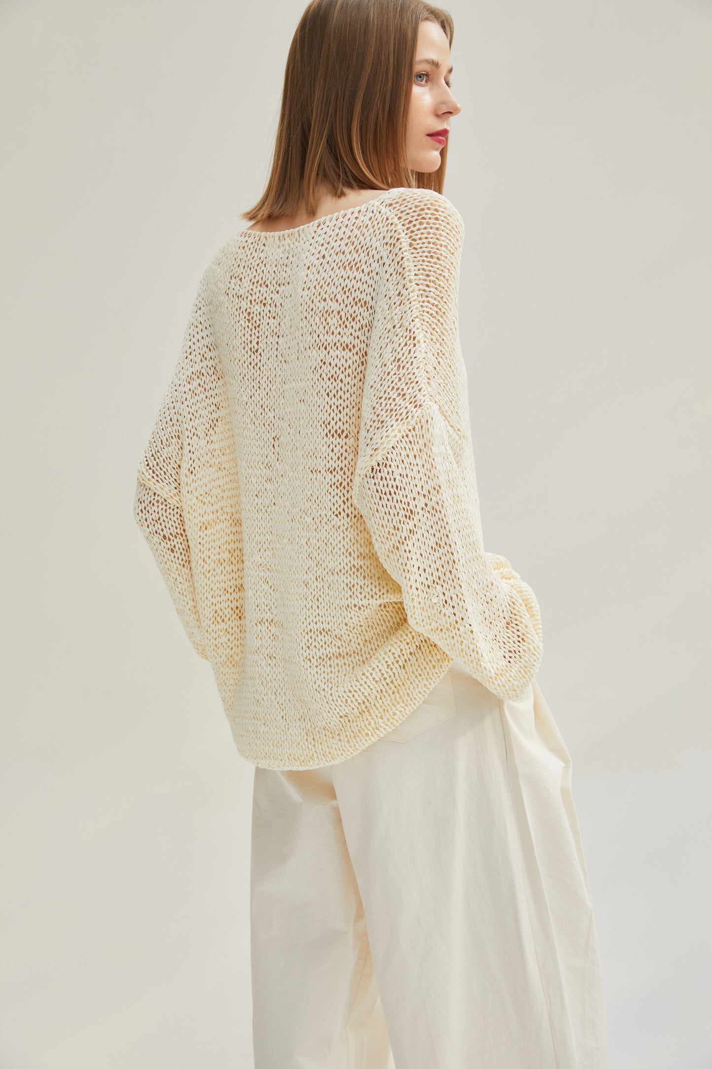 Oversized Tape Yarn Knitted Top, Natural