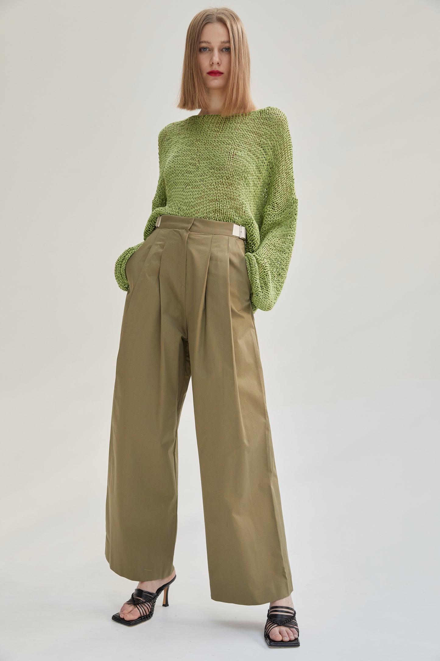 Oversized Tape Yarn Knitted Top, Basil