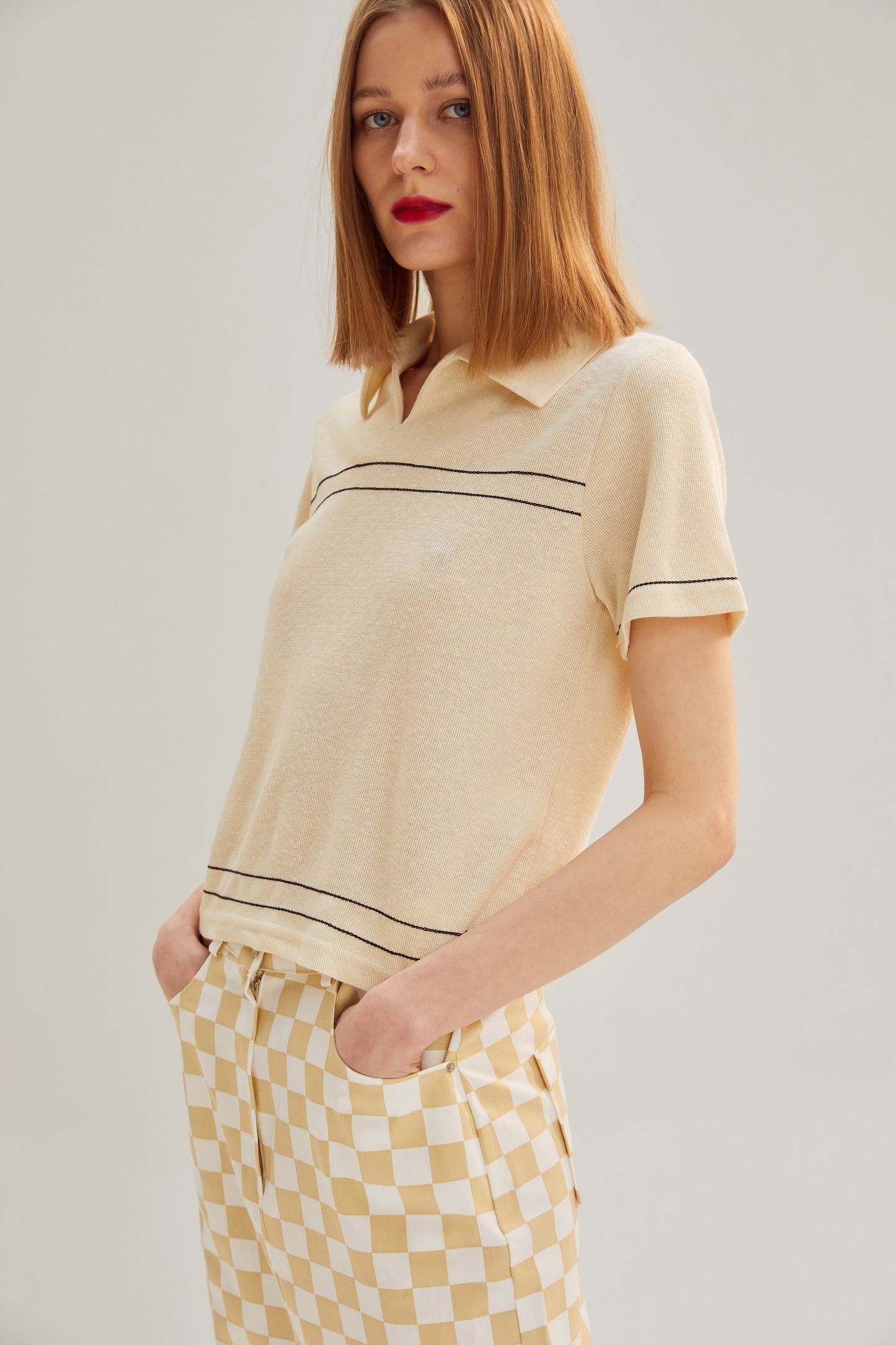 Linen Polo T-Shirt, Buttermilk