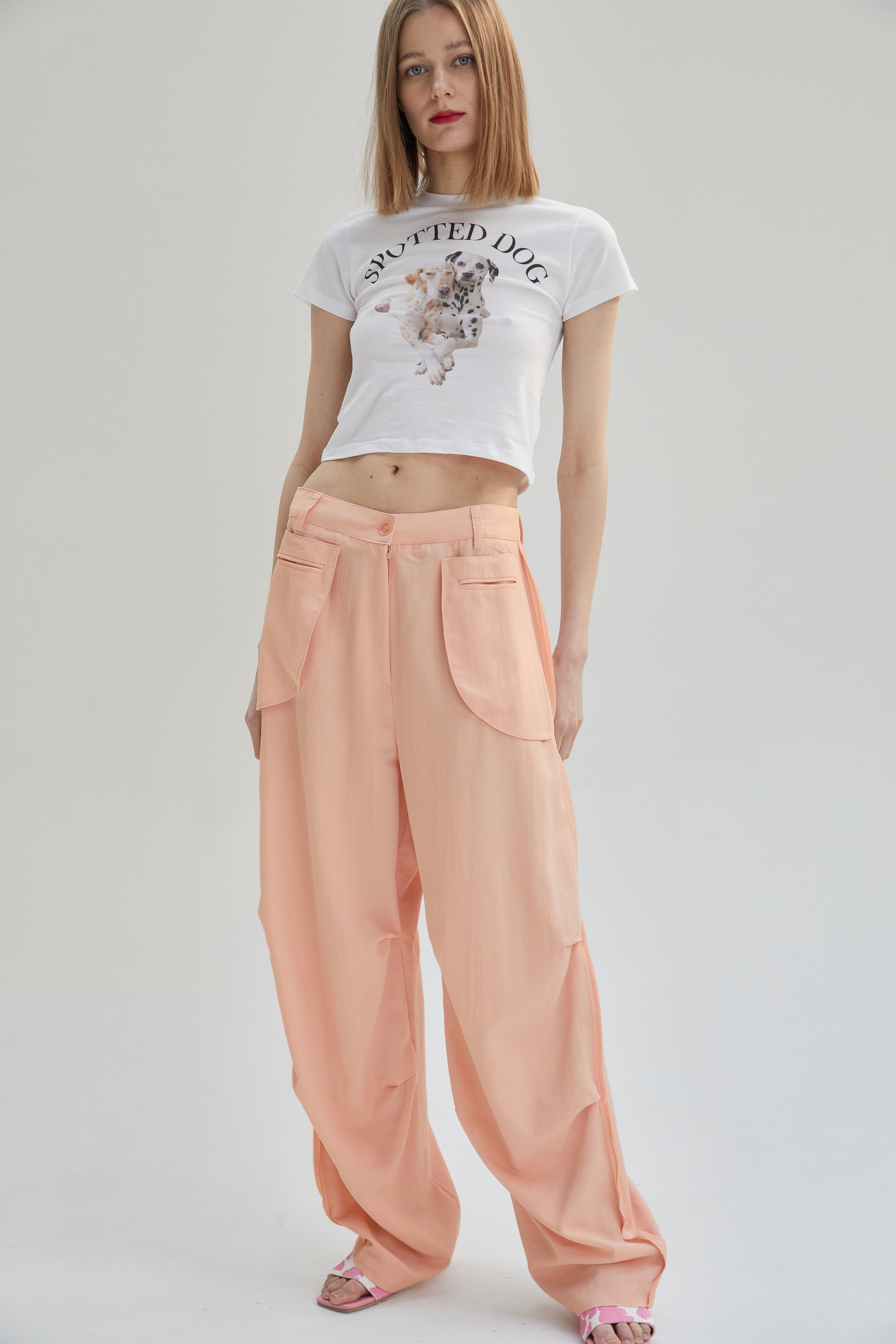 Inside Out Draped Cargo Pants, Salmon Pink