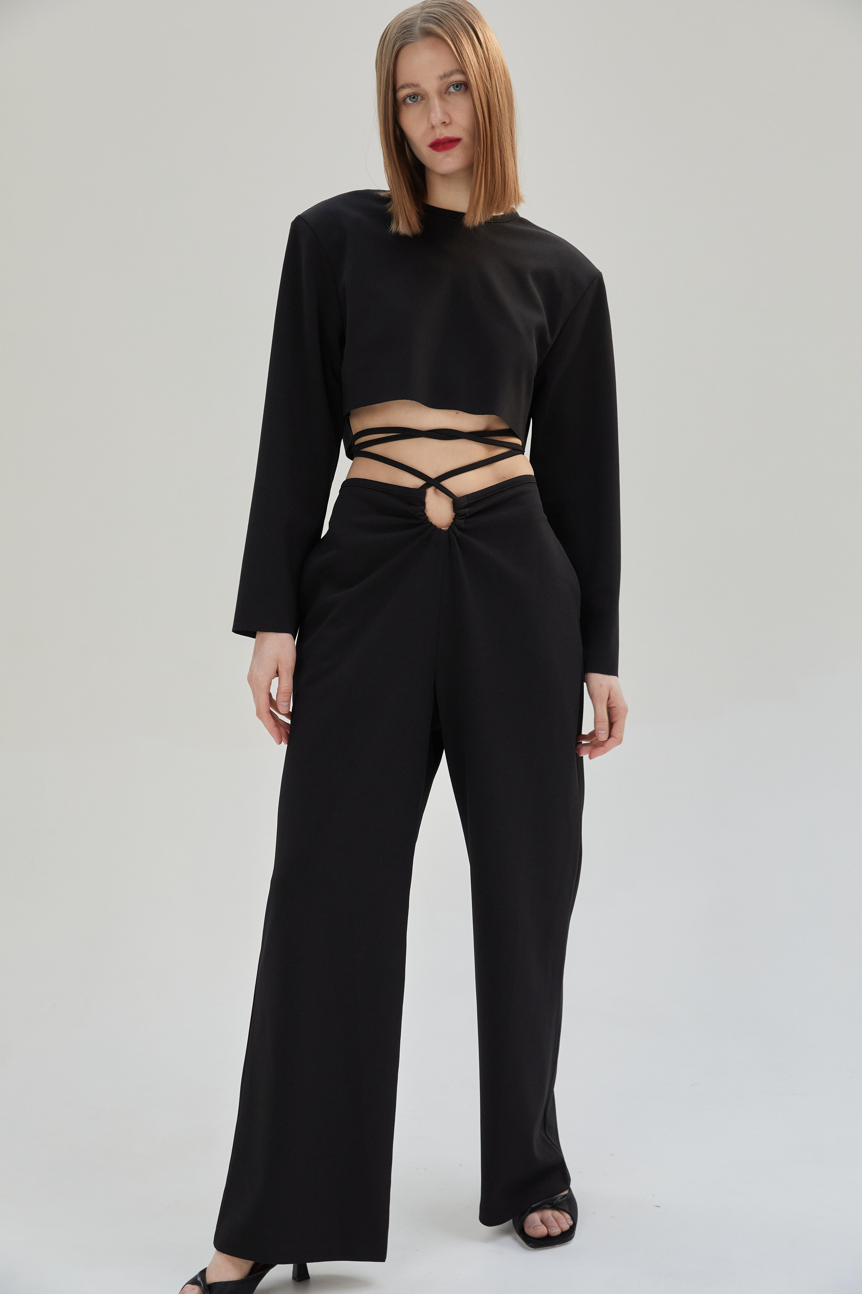 Buy Robell Black Colly Tie Waist Trousers on Sale | Cilento